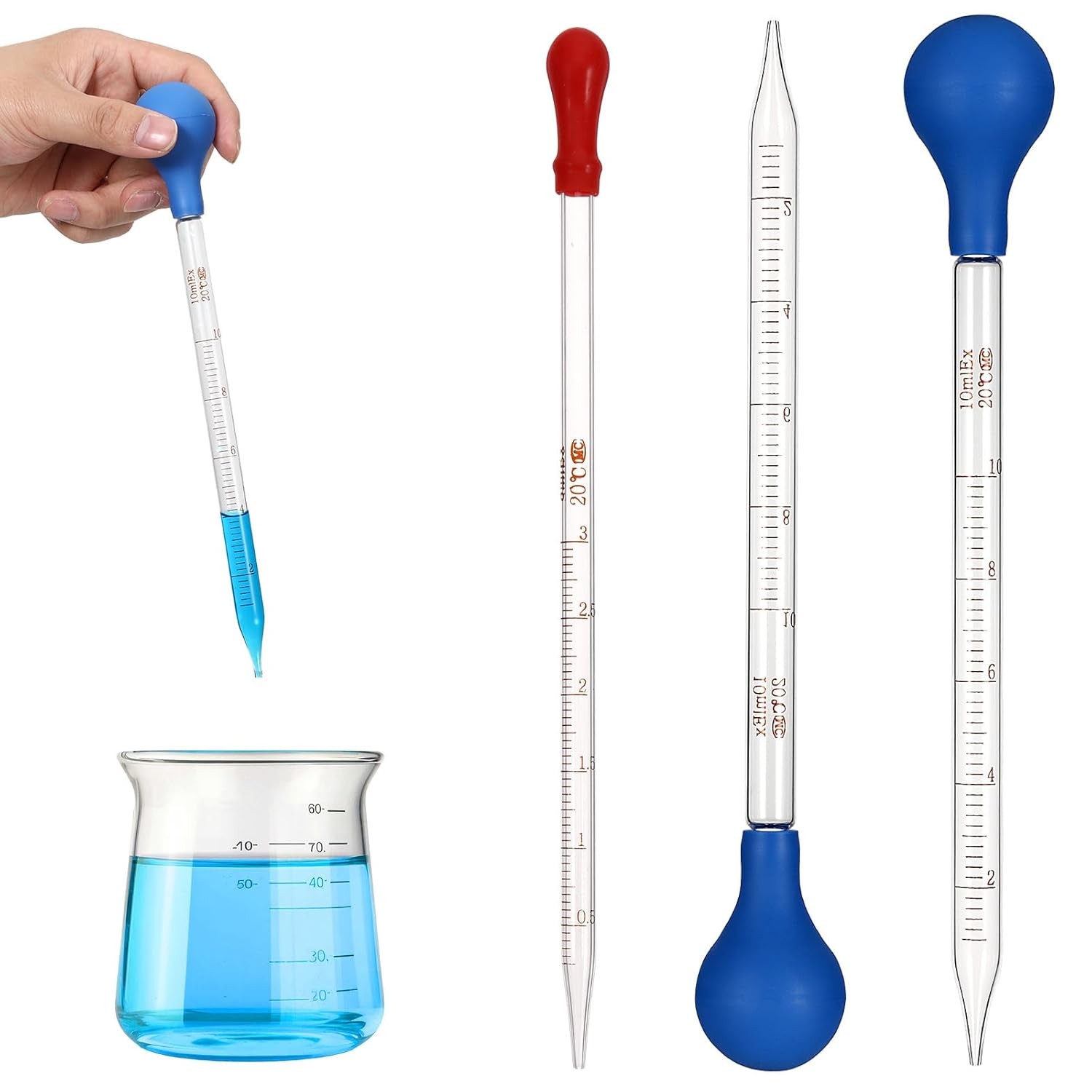 3Pcs Glass Pipettes Dropper, 10ml Graduated Liquid Dropper with Rubber Bulb for