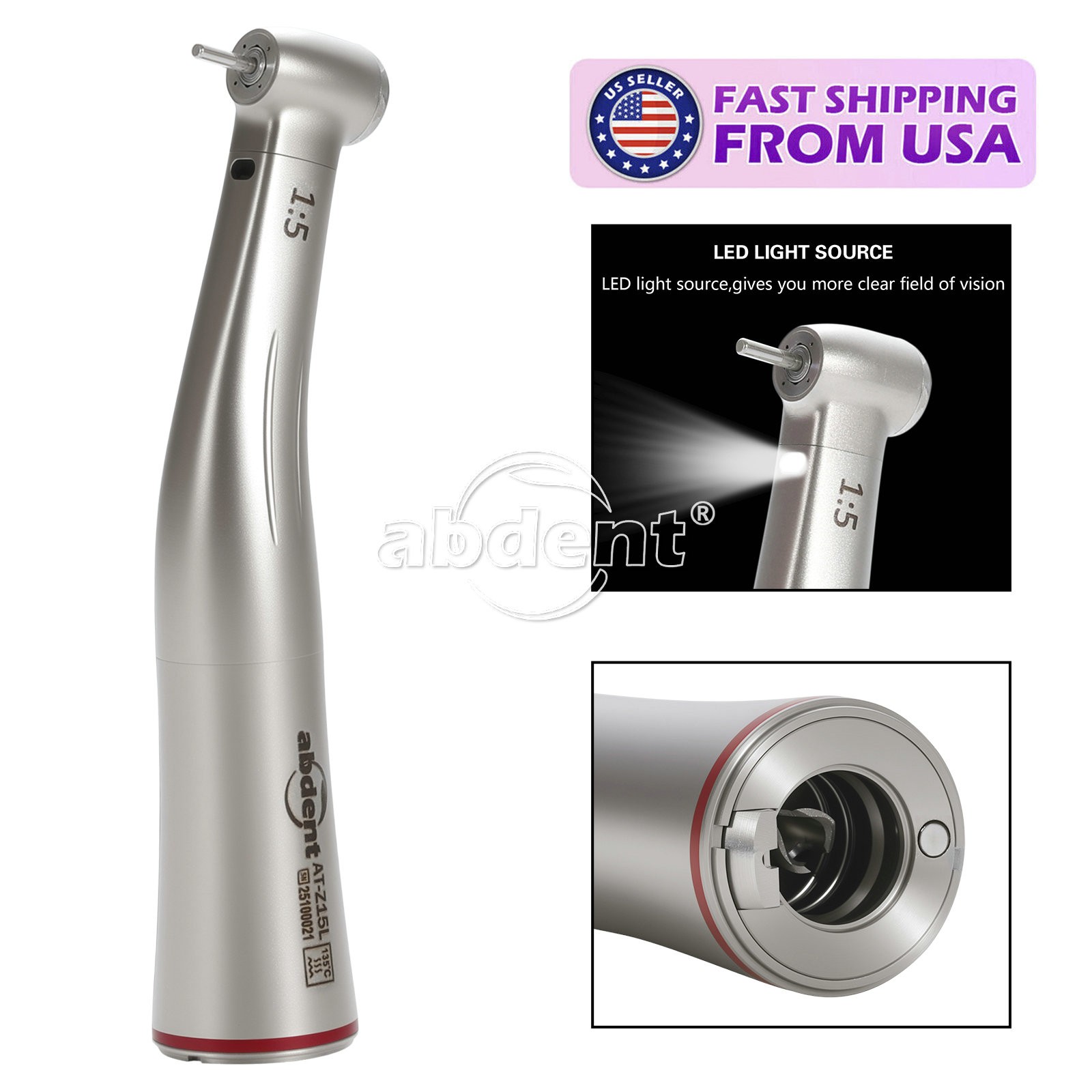 1:5 Increasing Fiber Optic Contra Angle Handpiece Push Button Abdent Dental NEW
