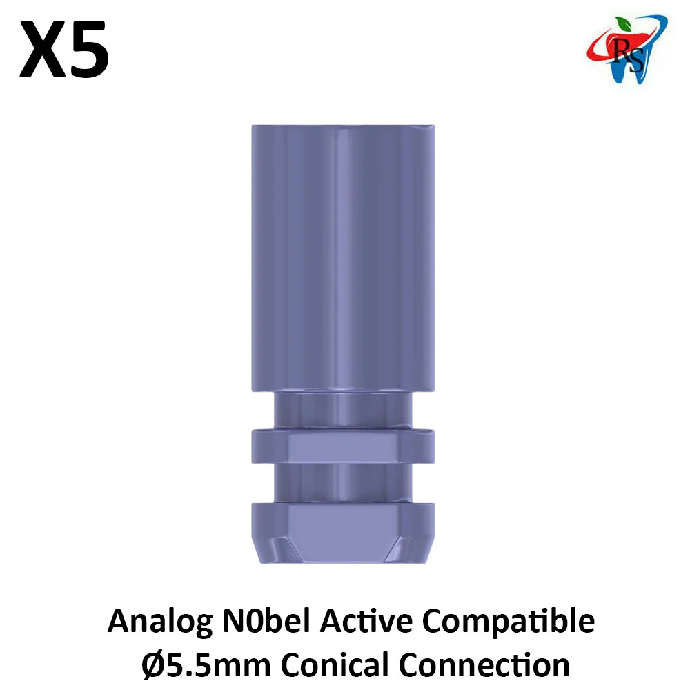 5x Dental Analog N0bel Active Compatible Ø5.5mm Conical Connection Titanium Lab