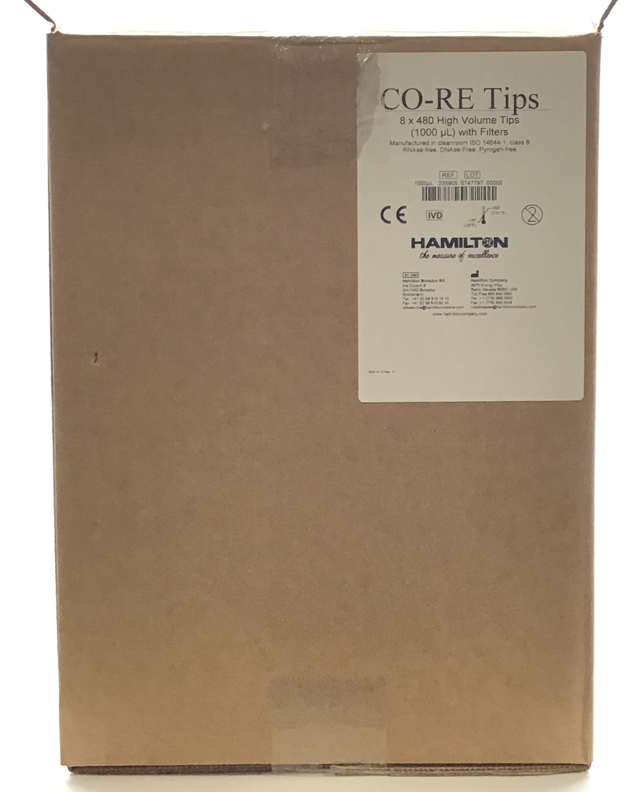 Hamilton 235905 CO-RE II Disposable Tips 1000 µL – Case of 3840 Tips