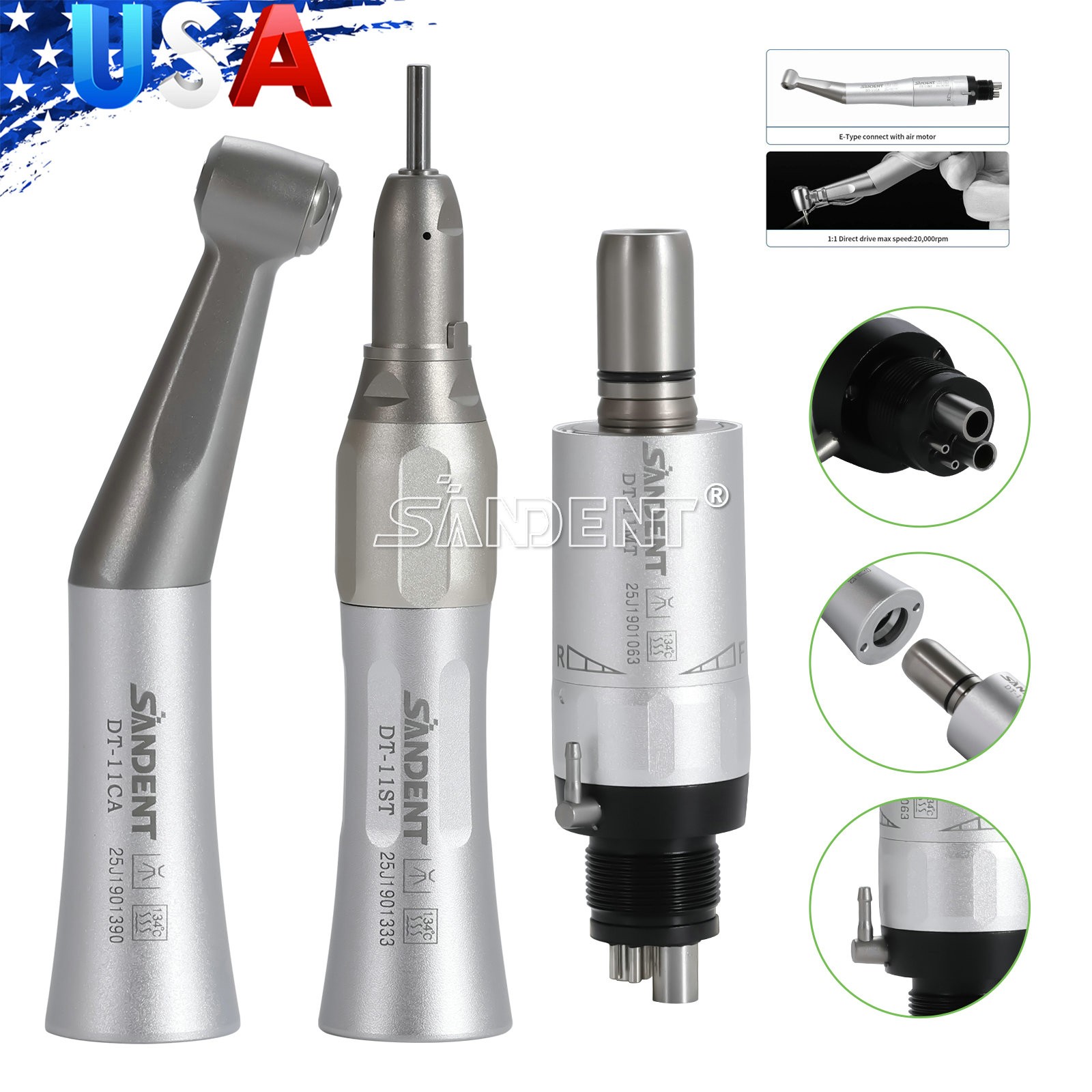 SANDENT Dental Hygiene Prophy Air Motor/Slow Low Speed Handpiece Kit 2/4Hole