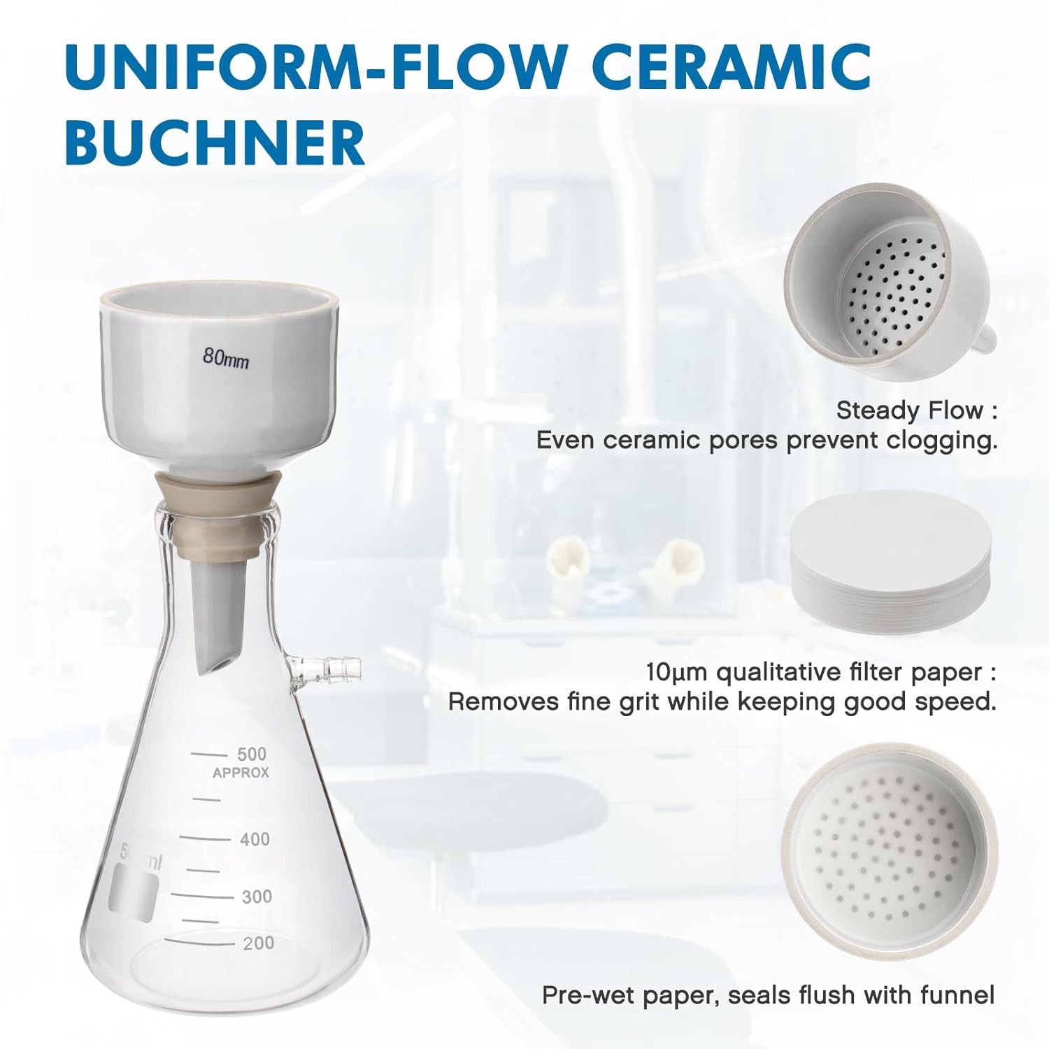 500/1000ml Buchner Lab Funnel Filtering Vacuum filter flask Hand Pump Optional