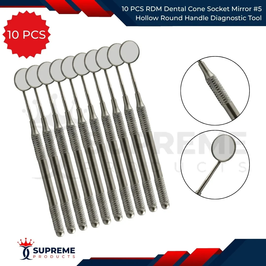 10 PCS RDM Dental Mirror #5 Hollow Round Handle Diagnostic Tool