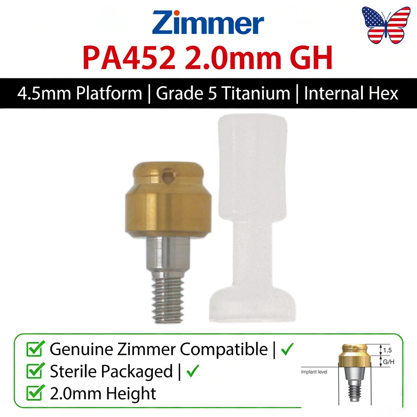 Dental Overdenture Locator Abutment Fit Zimmer/Adin/Mis Internal Hex 3.5mm/4.5mm