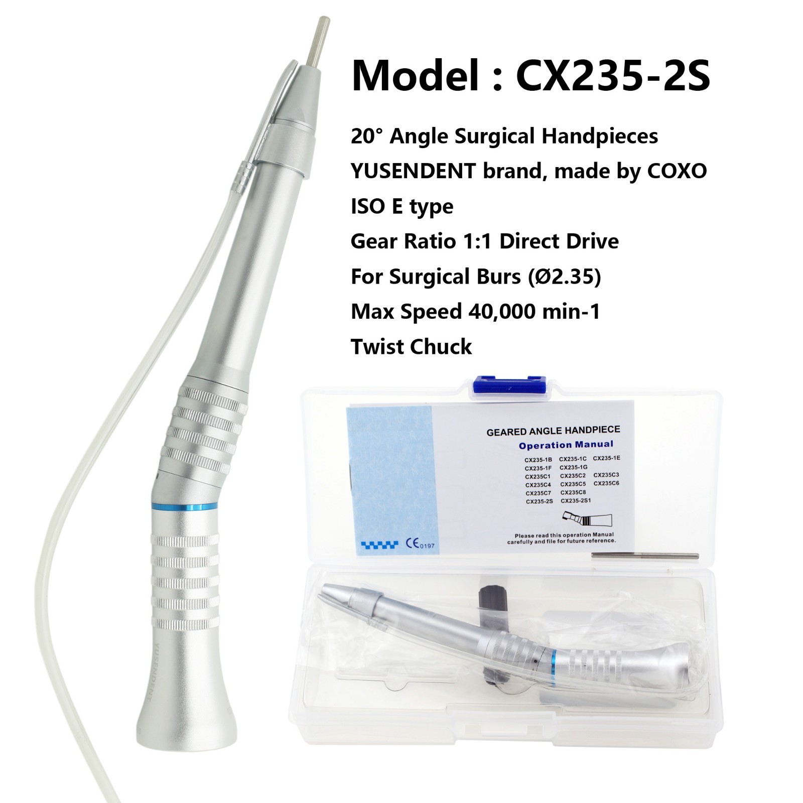 COXO Low Speed Handpiece Surgical Straight Contra Angle Air Motor 4 Hole LED NSK