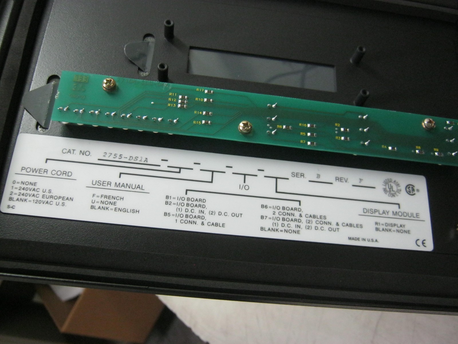 Allen Bradley Cat. #: 2755-DS1A Bar Code Decoder. Series B, Rev. F