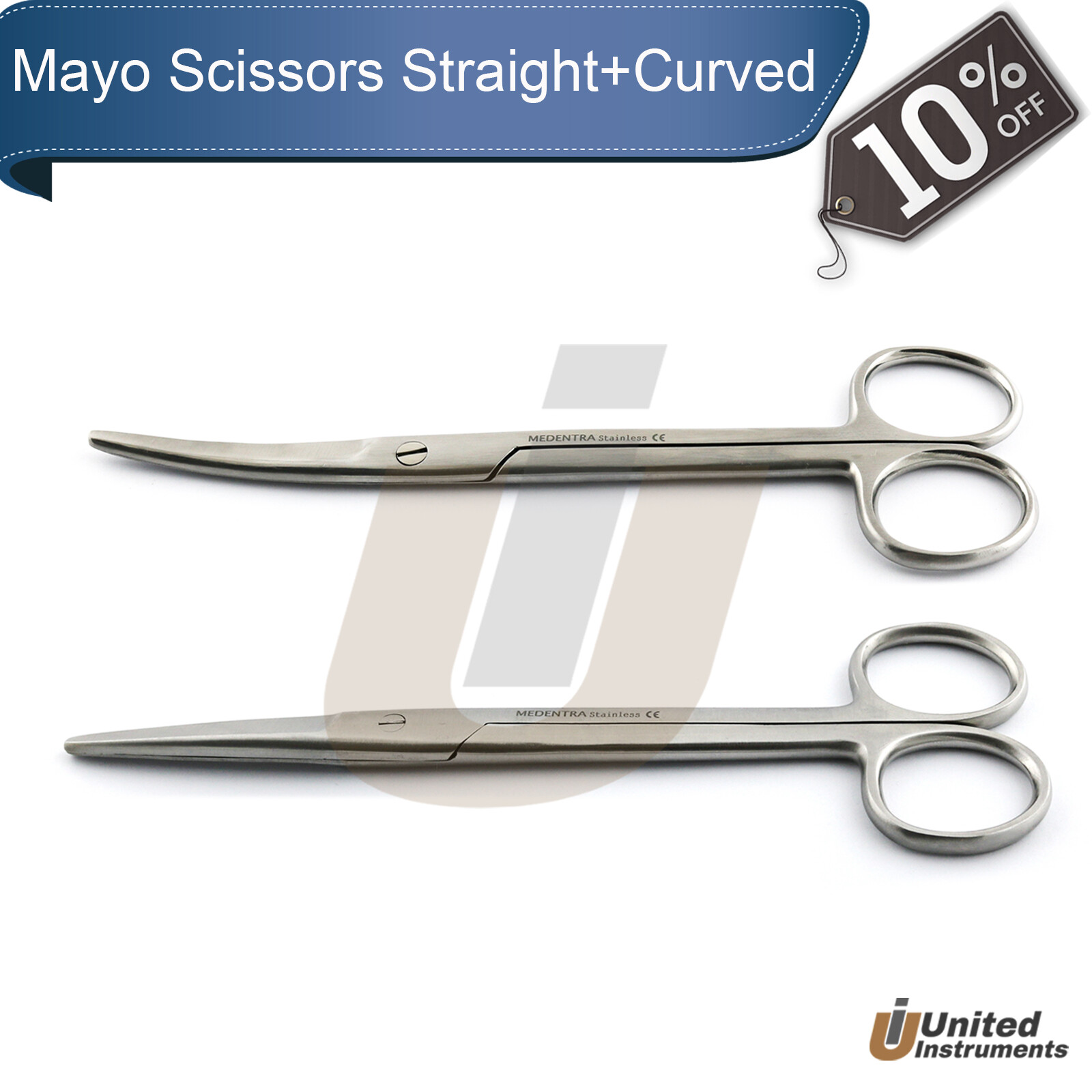 2Pcs Medical Mayo Scissors Straight + Curved Surgical Super Cut Dissection Shear