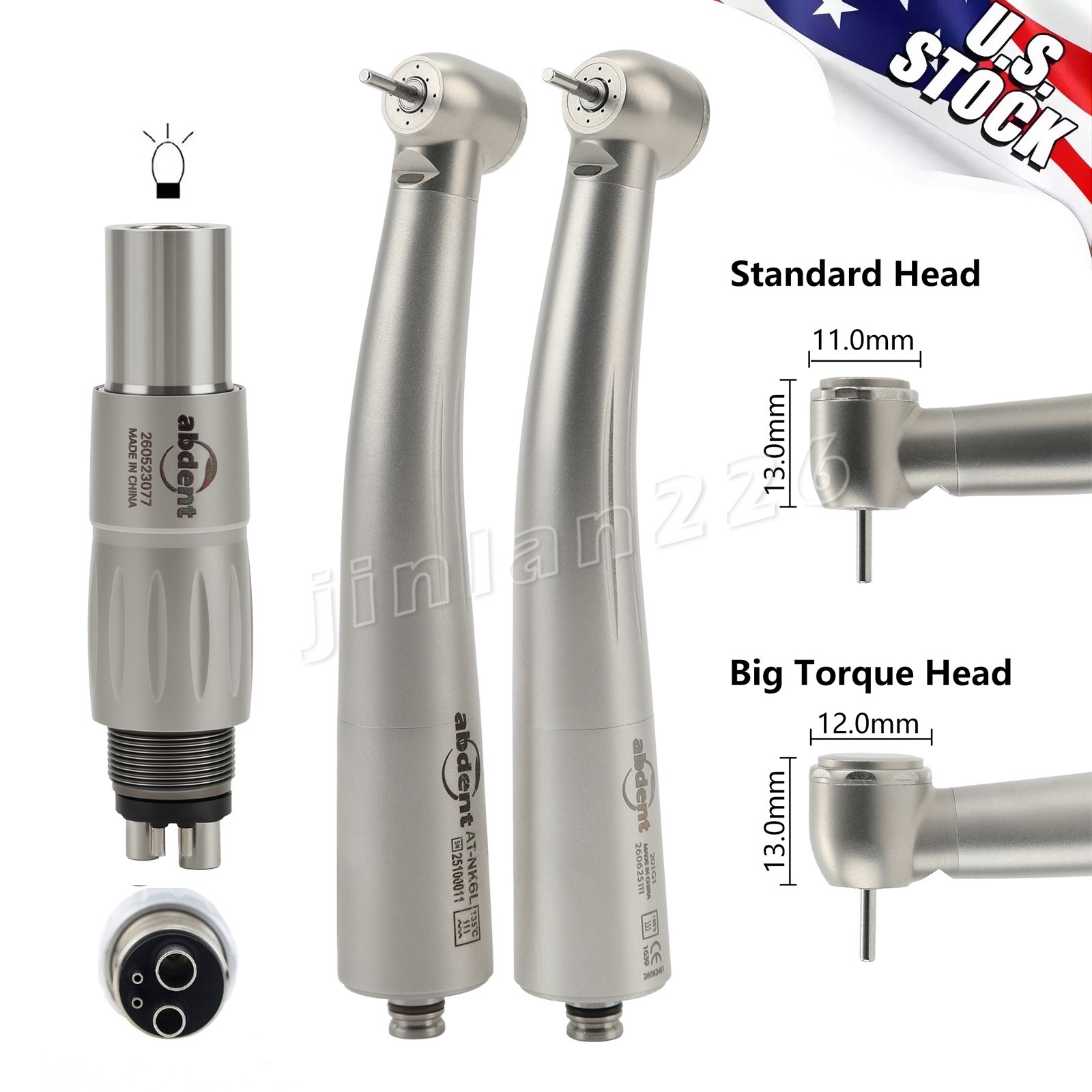 ABDENT Dental Handpiece Fiber Optic High Speed Turbine LED Coupler For NSK 4 Pin