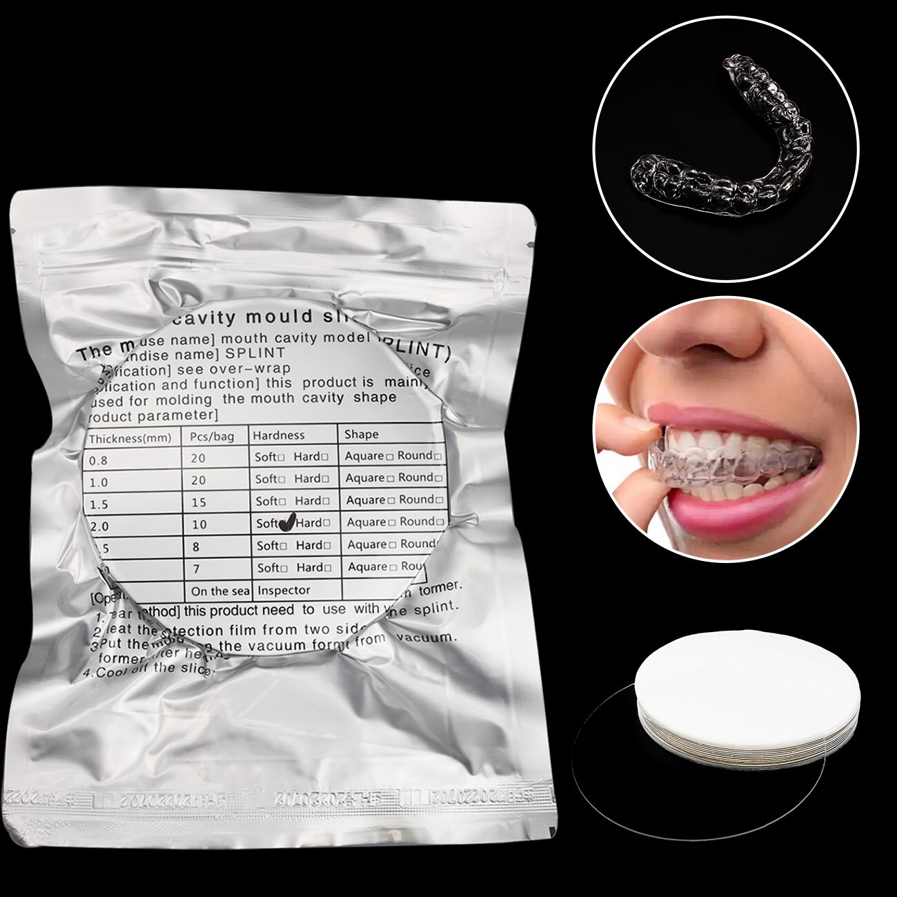 1.0mm/1.5mm /2.0mm Round/Square Dental Splint Vacuum Forming Material Soft/Hard