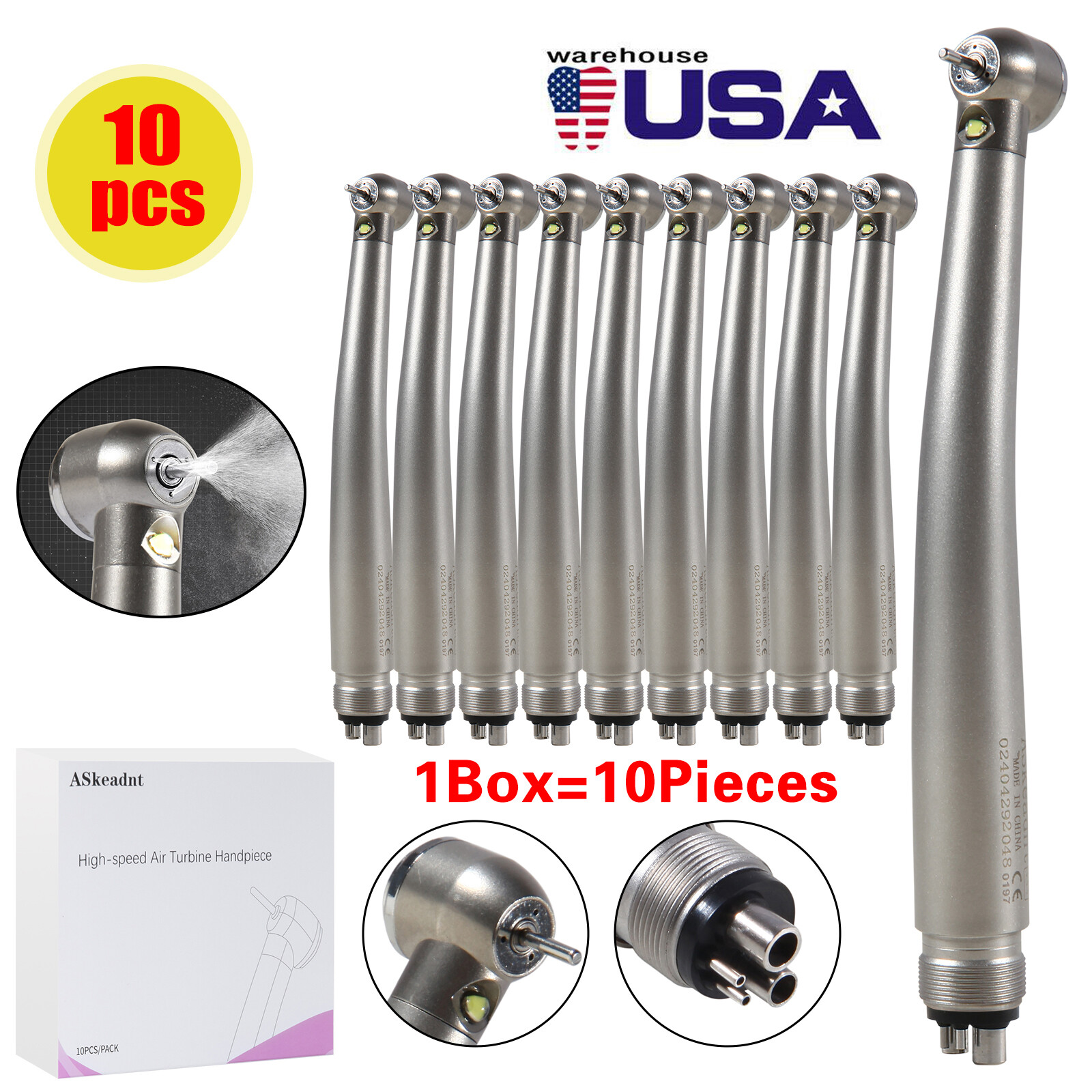 Dental LED Fiber Optic E-Generator High Speed Handpiece 3 Spray 4Hole 10pcs/1Box