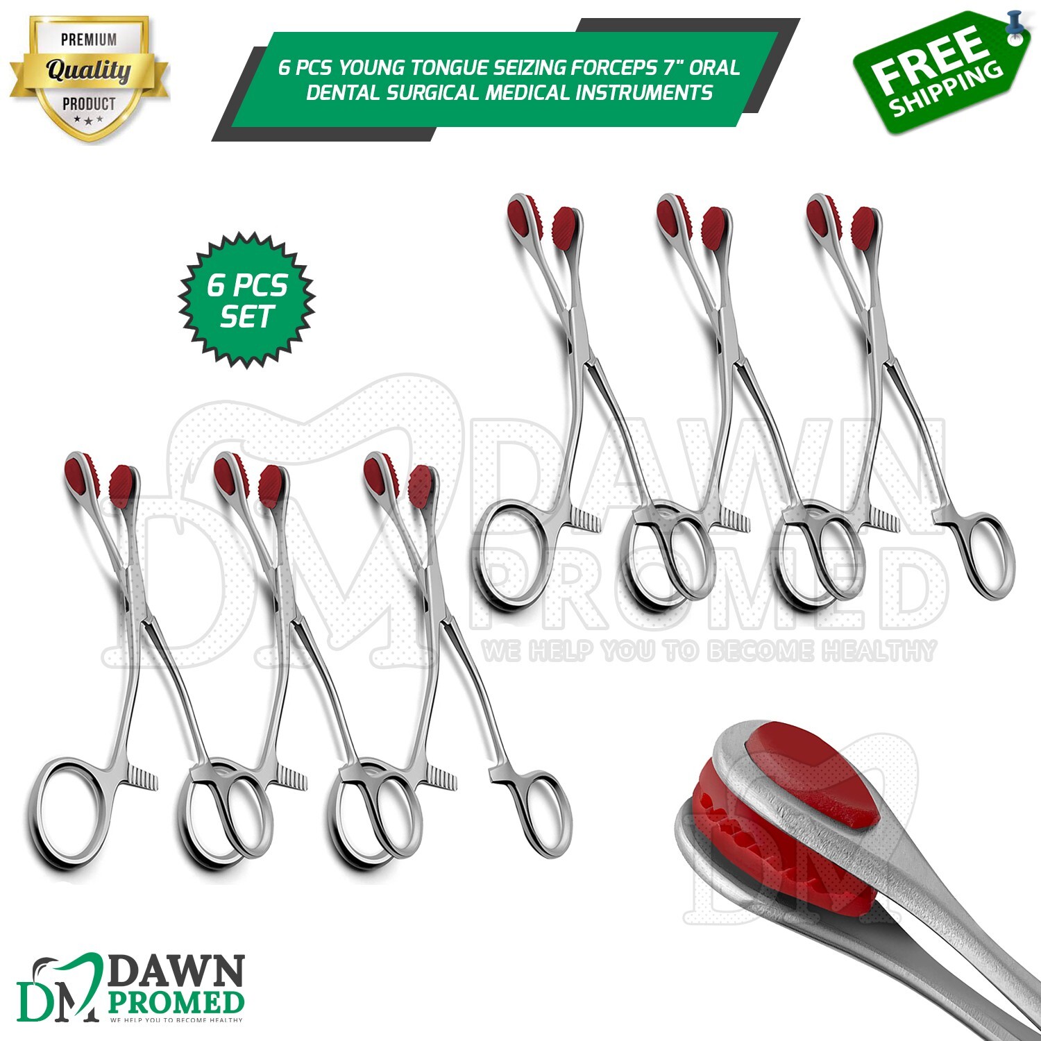 6 Pcs Young Tongue Seizing Forceps 7″ Oral Dental Surgical Medical Instruments