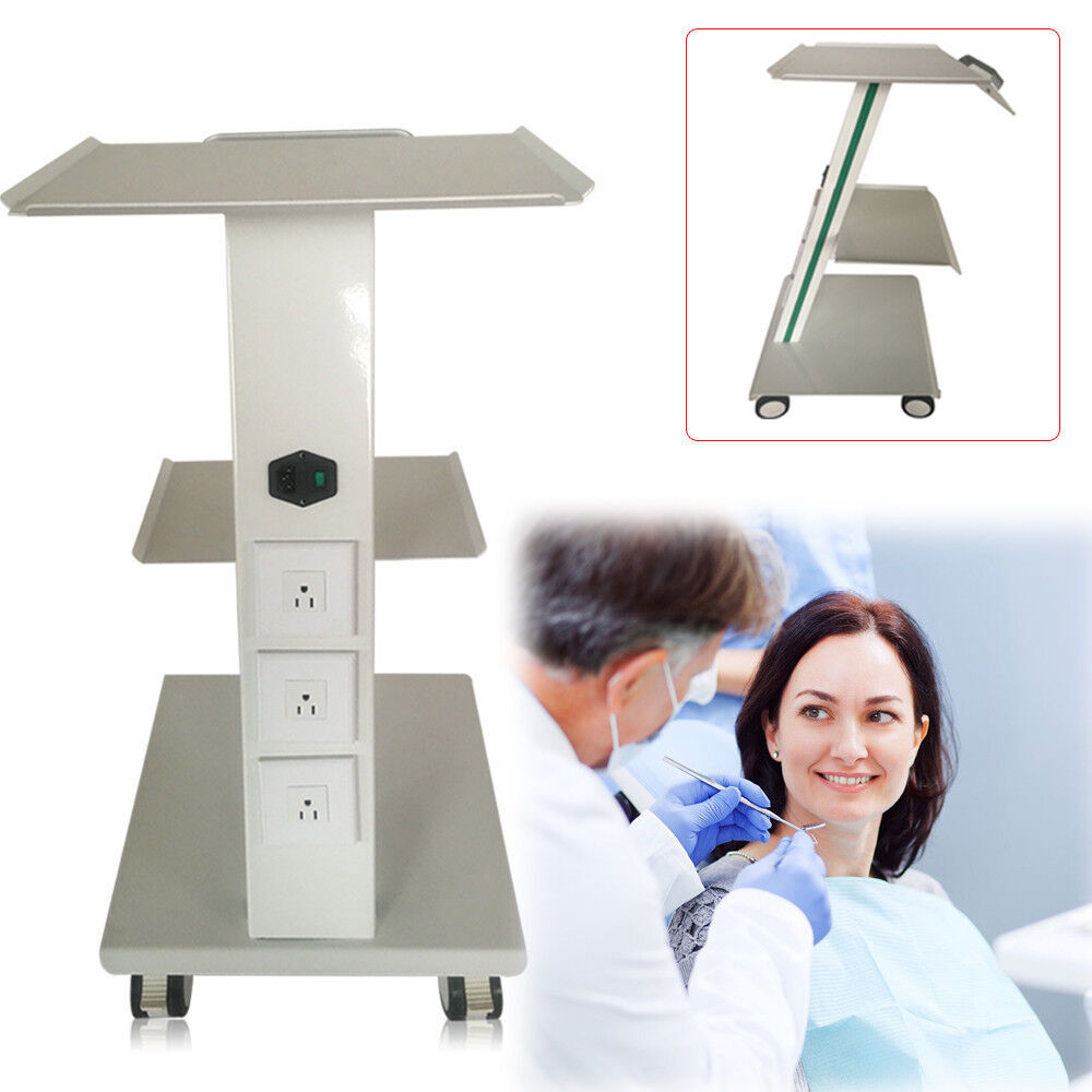 Mobile Dental Trolley Medical Tool Cart Three Layers w/ Foot Brake Trolley Cart