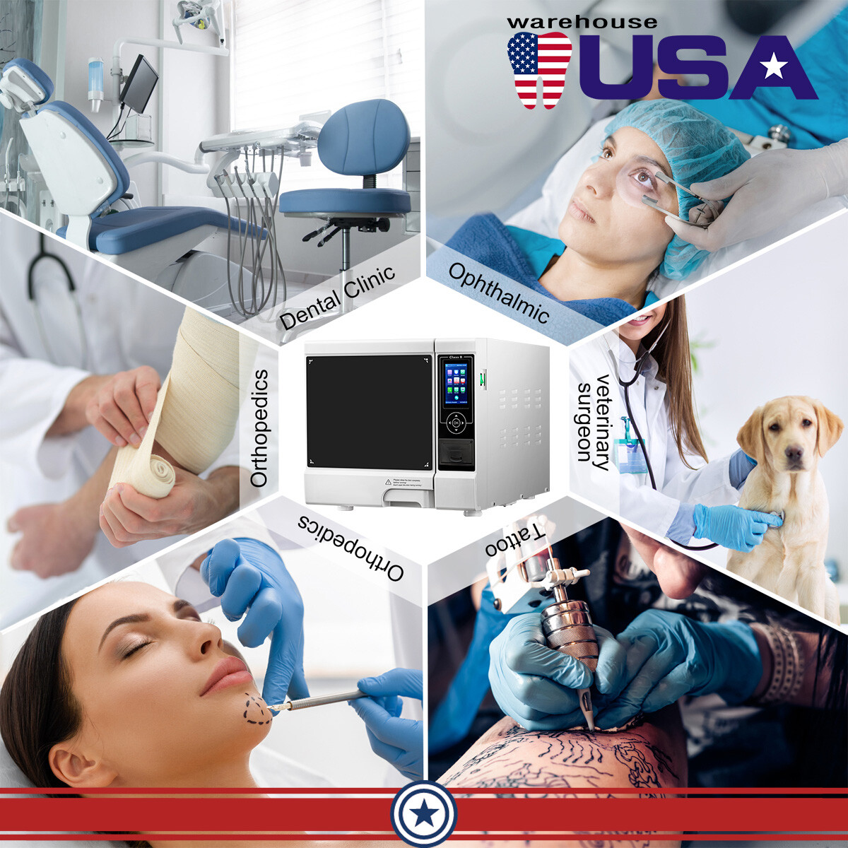 22L Dental Class B Autoclaves Steam Sterilizers built-in Printer/Storage Cabinet