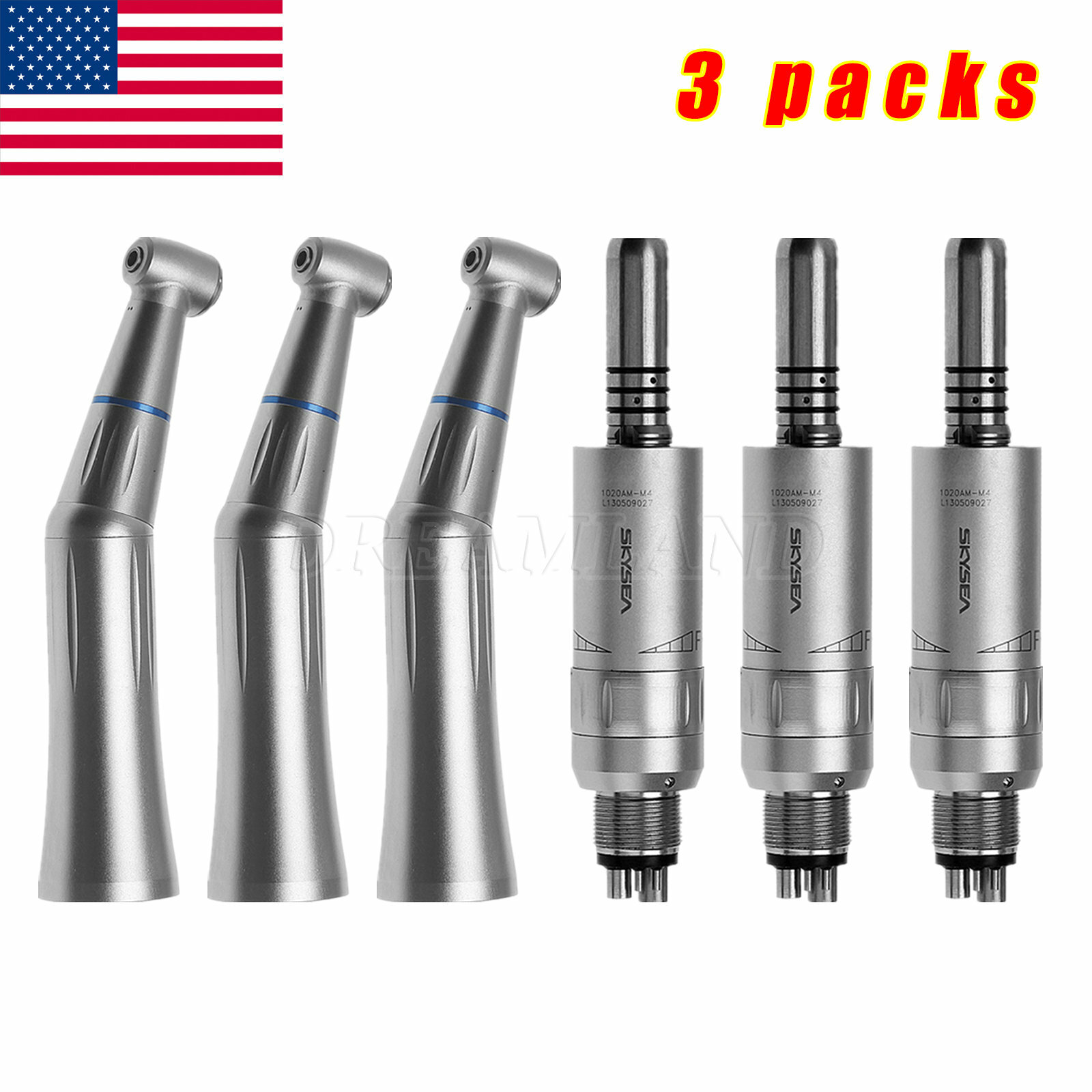 3*Dental Slow Speed Internal Spray Contra Angle & Air Motor Kit 4H OR S-K