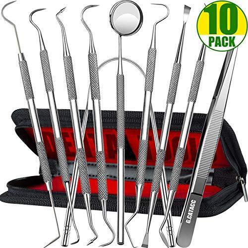 Dental Tools, 10 Pack Teeth Cleaning Tools Professional Stainless Steel…
