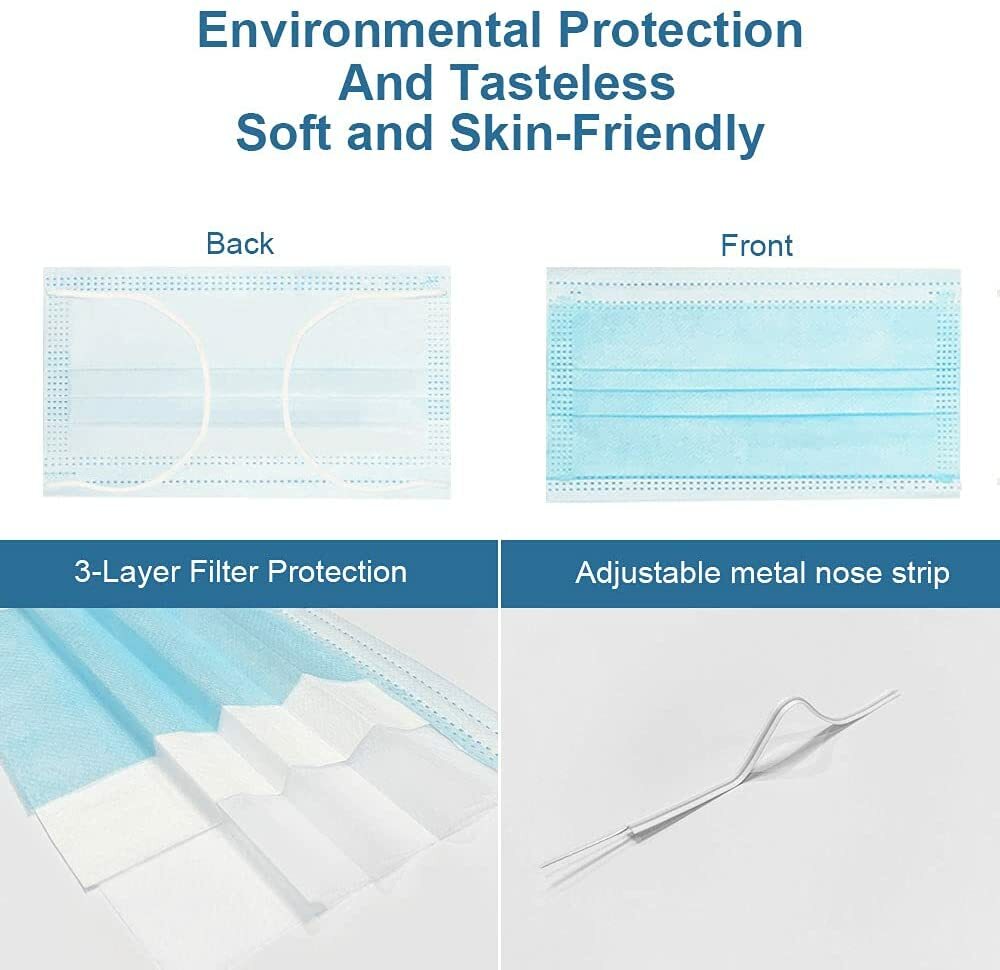 100pcs Premium Quality Blue Color 3-Layer Disposable Protection For Unisex Adult