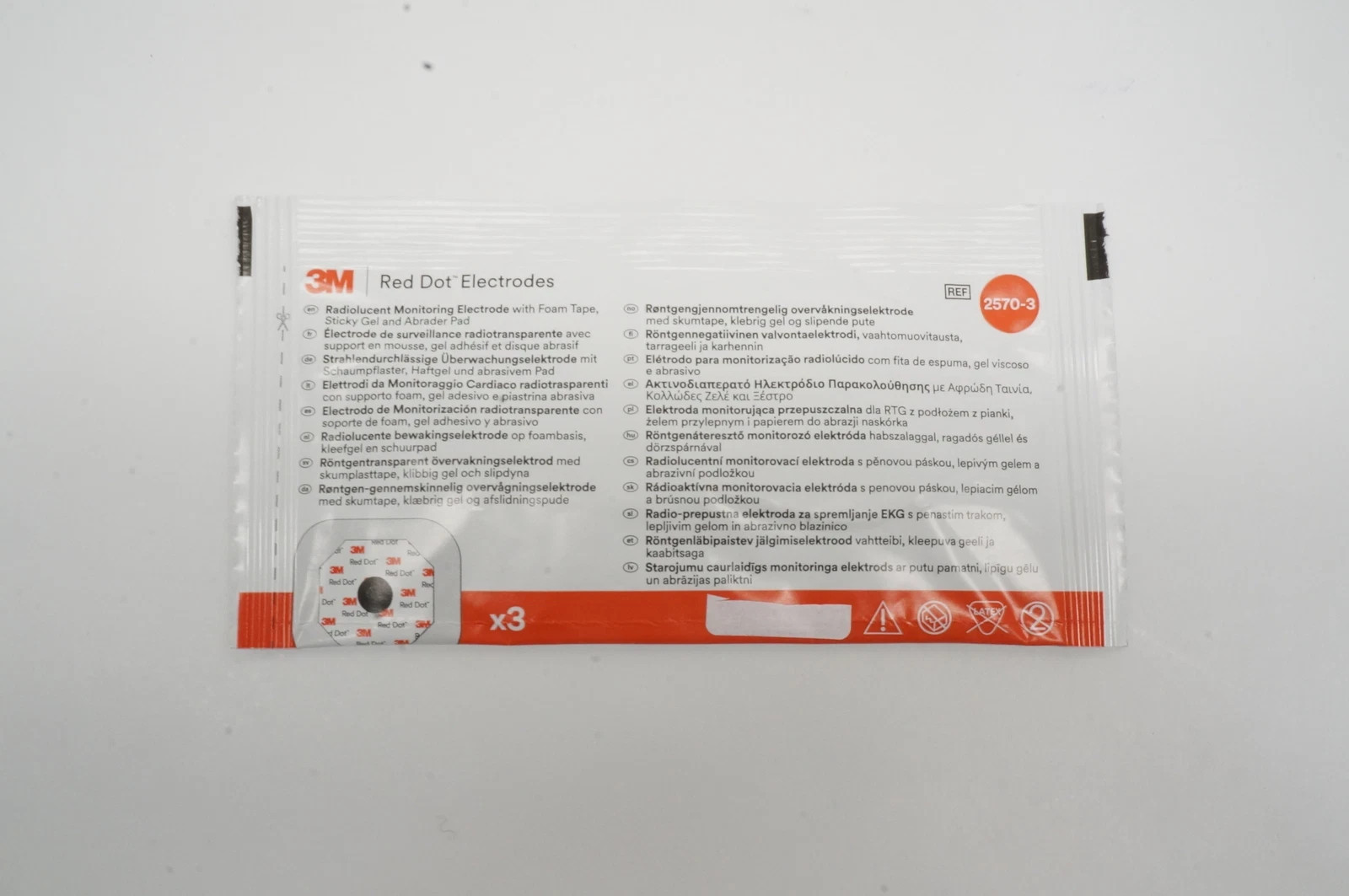 3M 2570-3 Red Dot Electrode with Foam Tape – Case of 200 Packs of 3