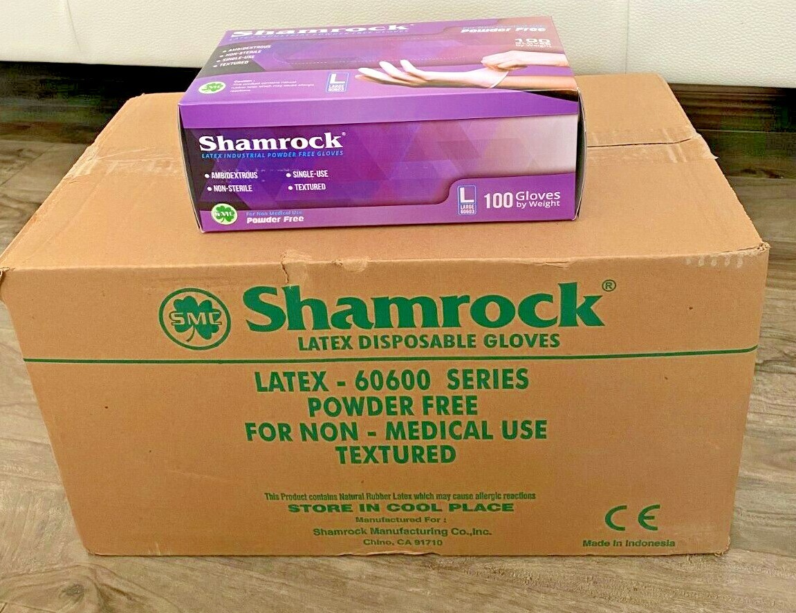 Shamrock Latex Hand Gloves CASE 1,000 pcs, 10 Boxes 100ct/box – LARGE