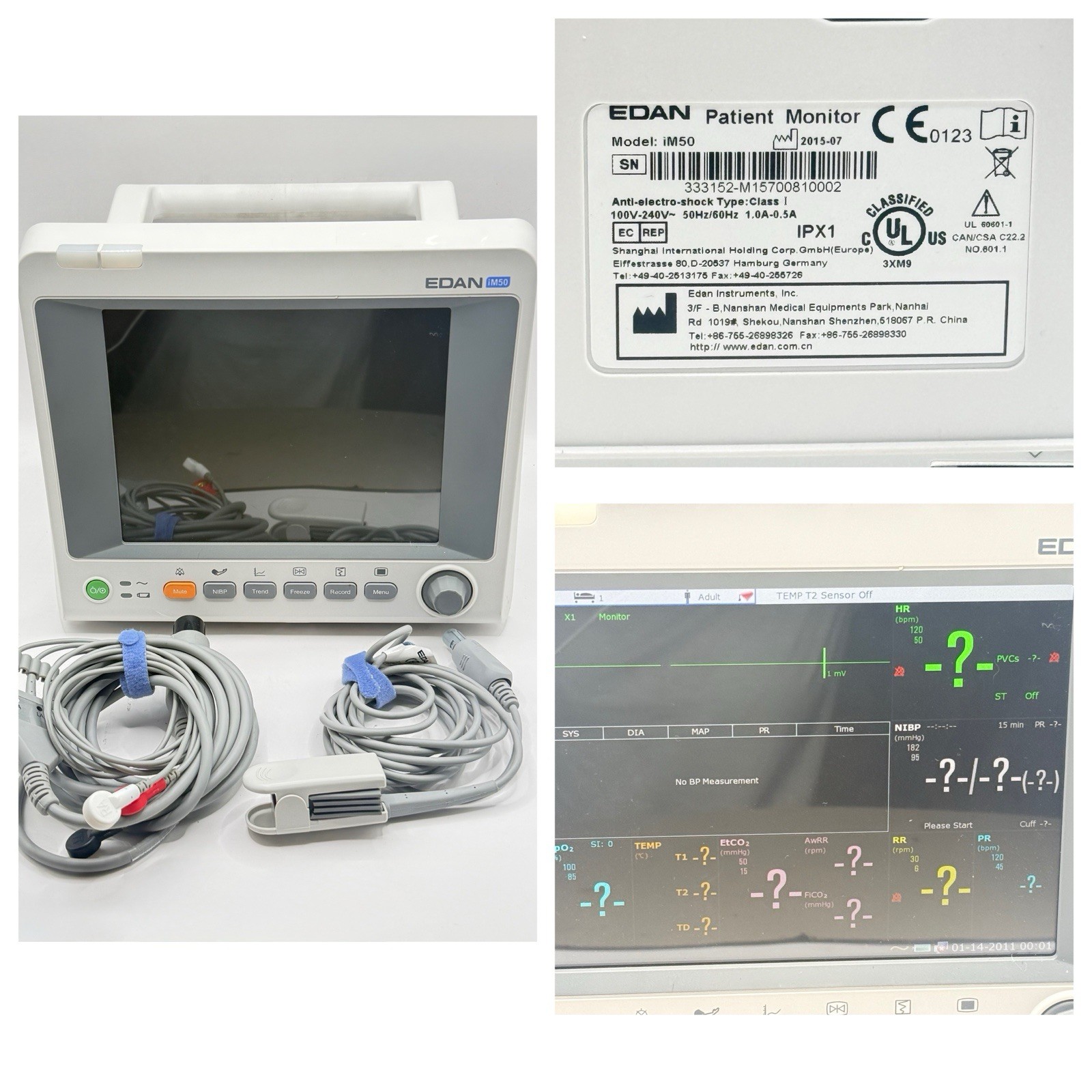EDAN iM50 Patient Monitor 8.4″ Color TFT LCD Multiparameter w/ accessories