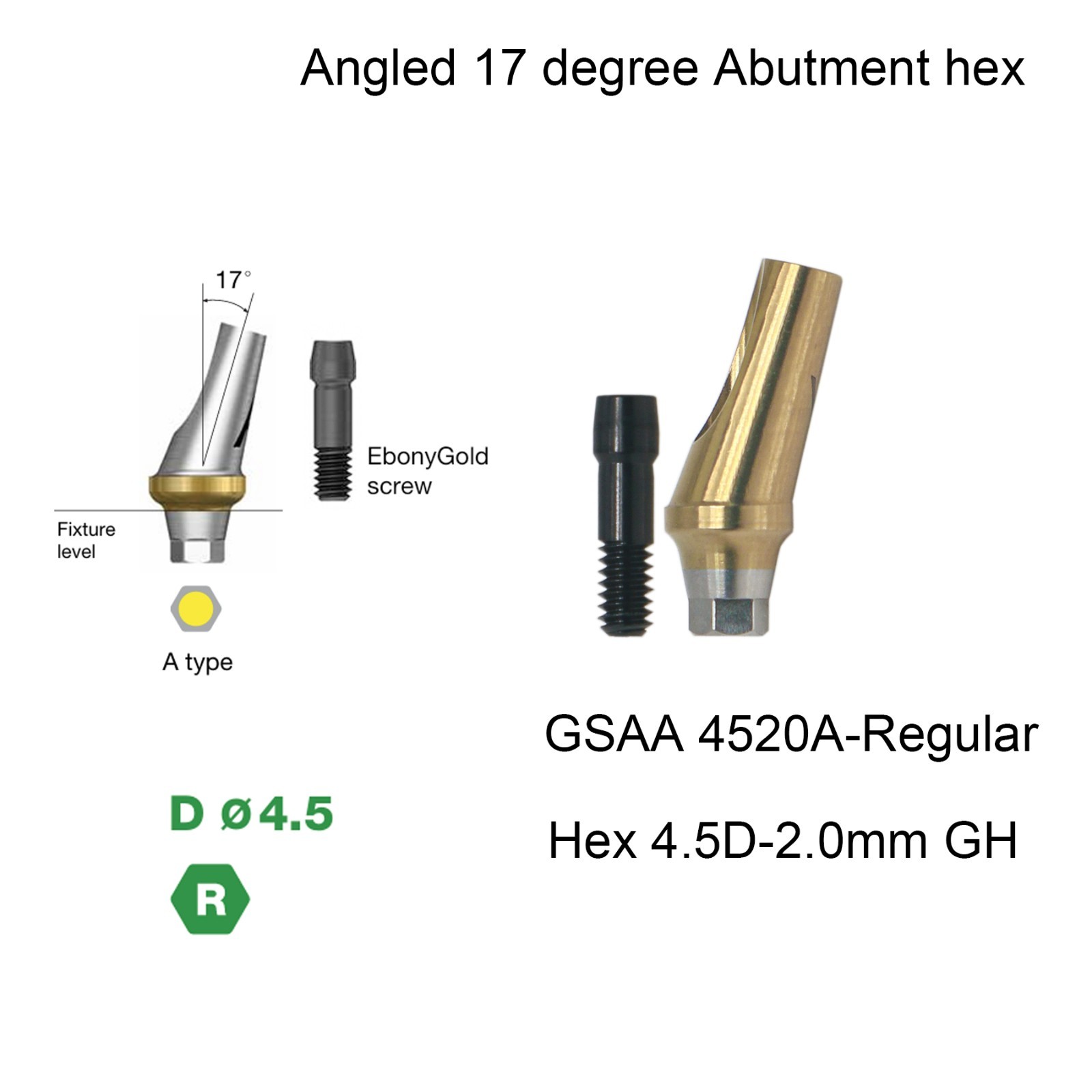 DIO UF II RP 17° Angled Anatomic Abutment Ø4.5/5.0mm Hex compatible 2.0/4.0mm GH