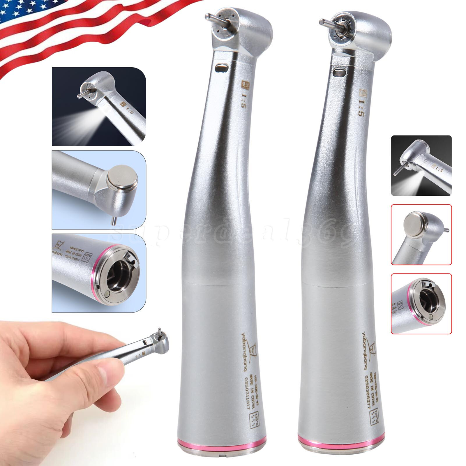 NEW Dental 1:5 LED Fiber Optic Contra Angle Increasing Handpiece US-OR
