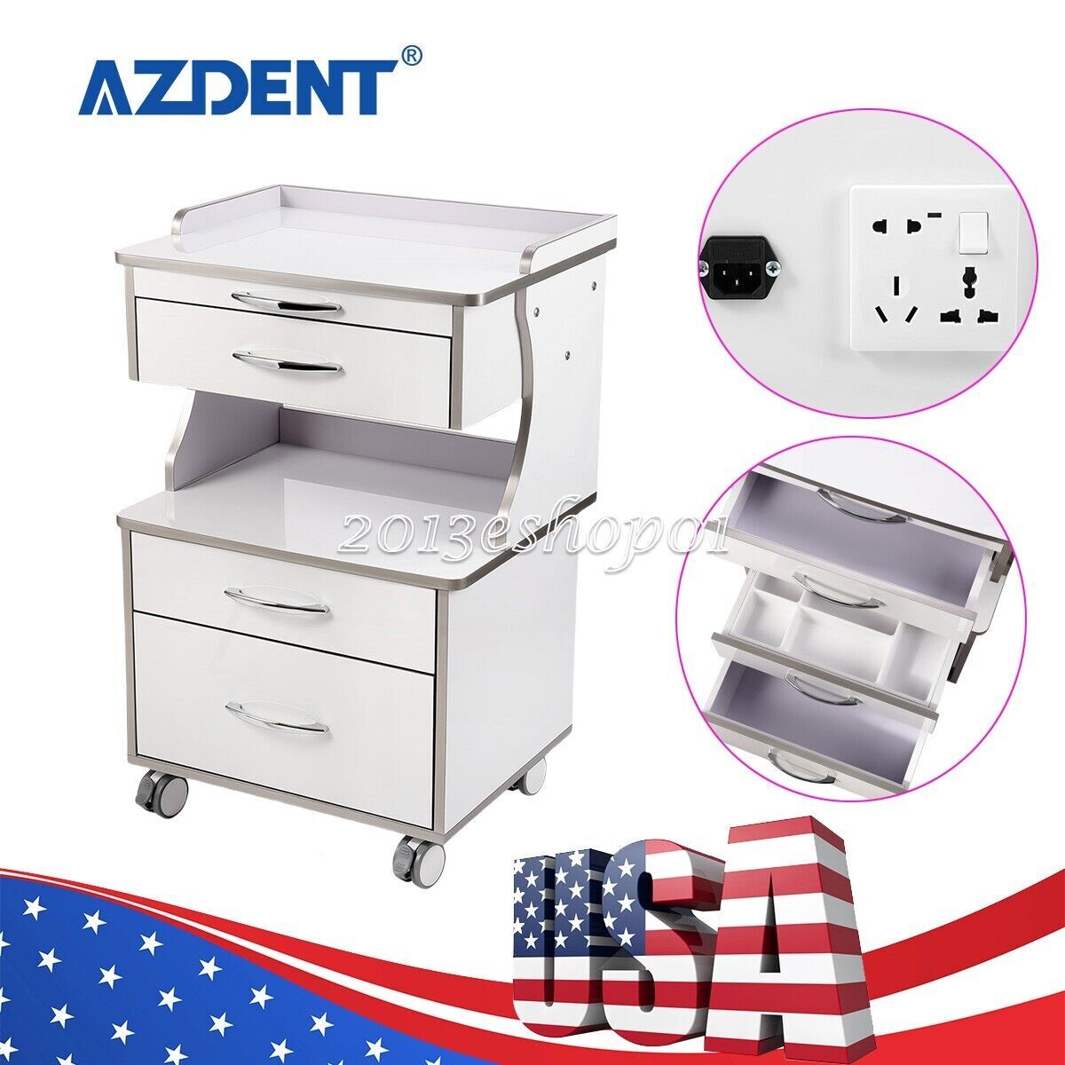 Dental Medical Rolling Tool Cart Drawers Socket Trolley Locking Wheels Cabinet