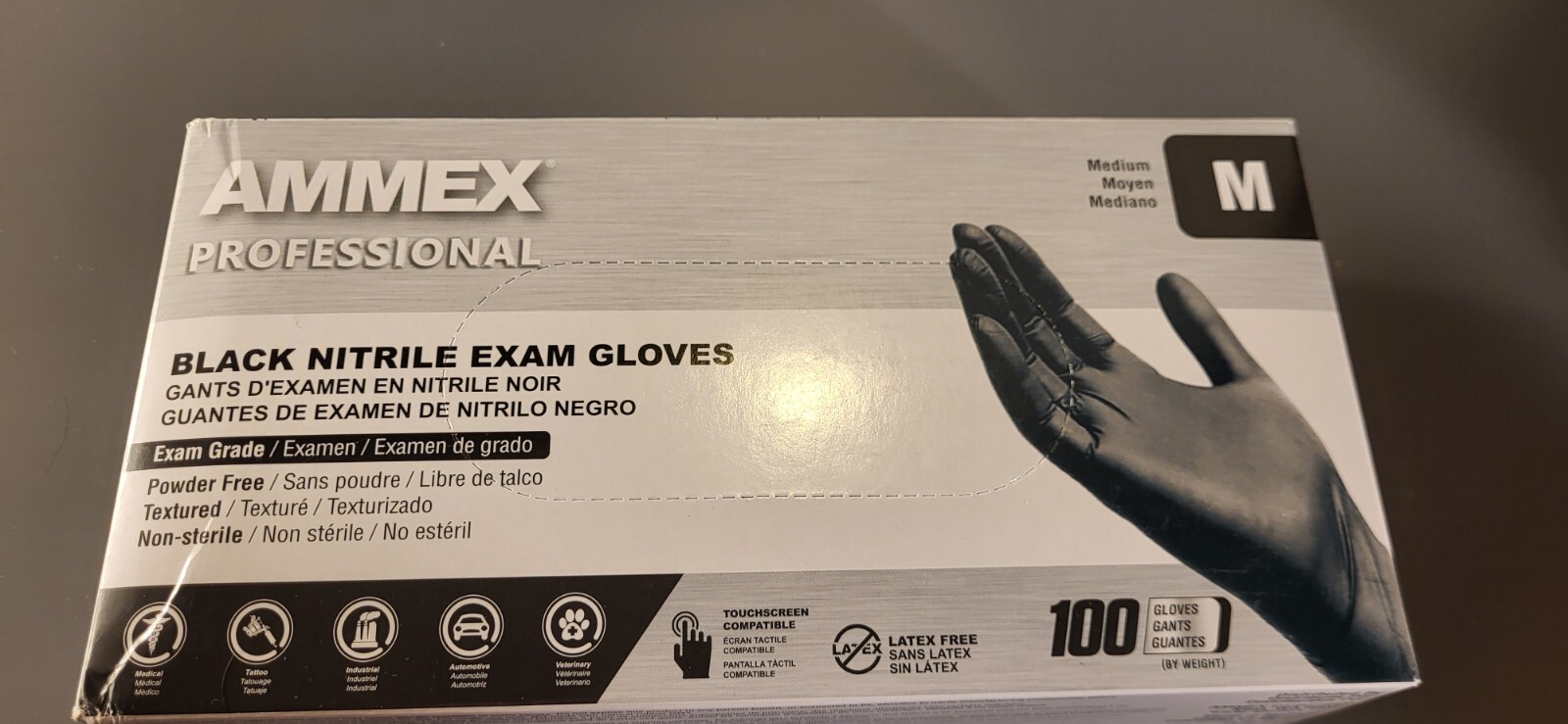 Ammex ABNPF44100 Medical Exam Nitrile Gloves, Latex Free, Black, Medium, 100-Ct.