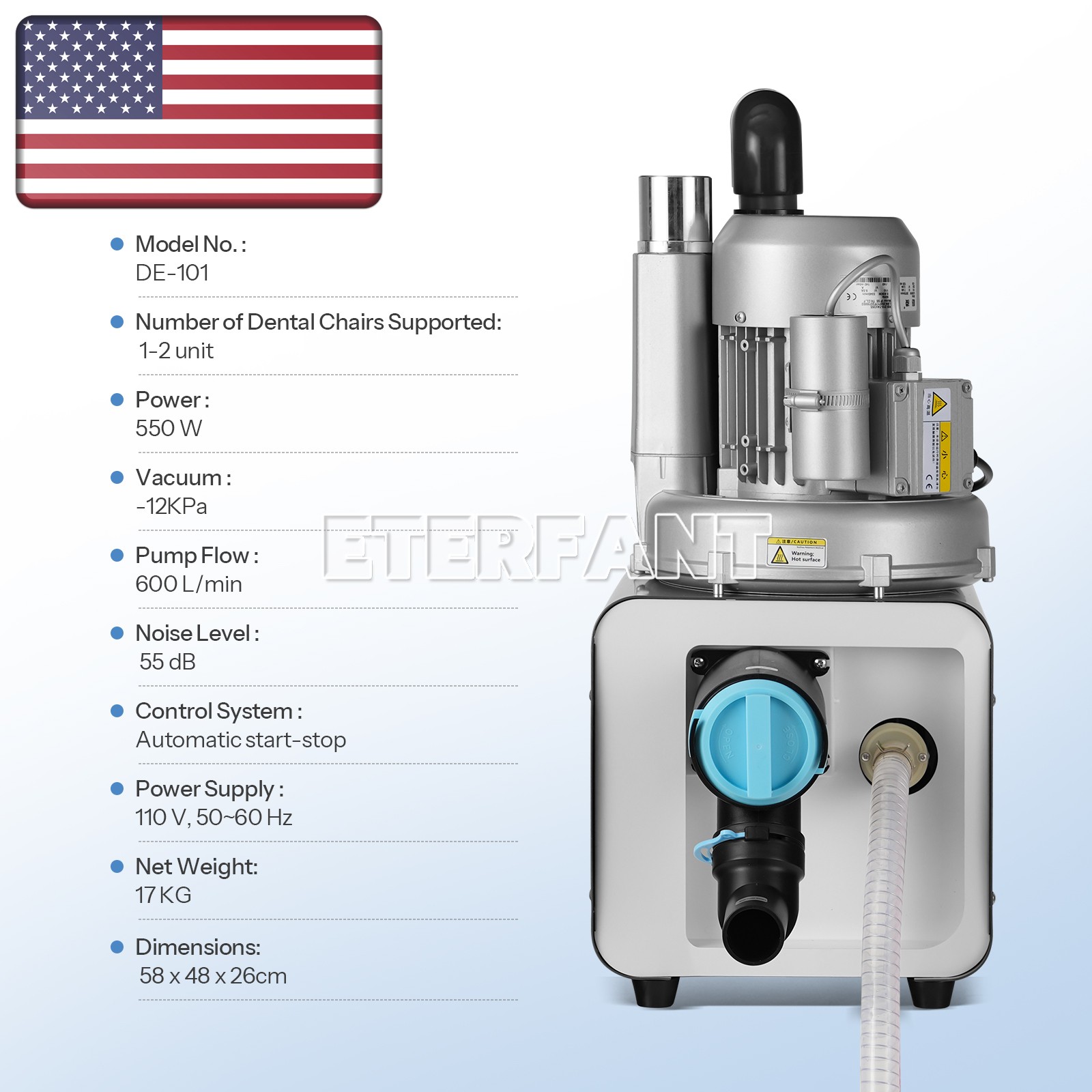 Dental Electric Suction Machine Vacuum System Semi-Dry Type Equipment 600L/min