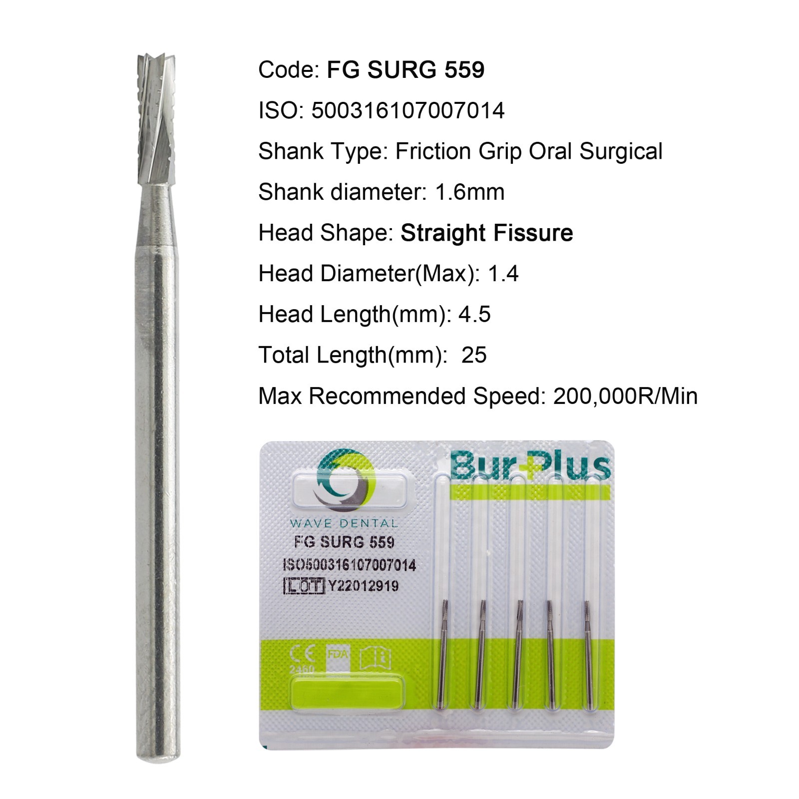 Wave Dental Carbide Burs 25mm Surgical FG SURG 557 557L Friction Grip FG 19mm