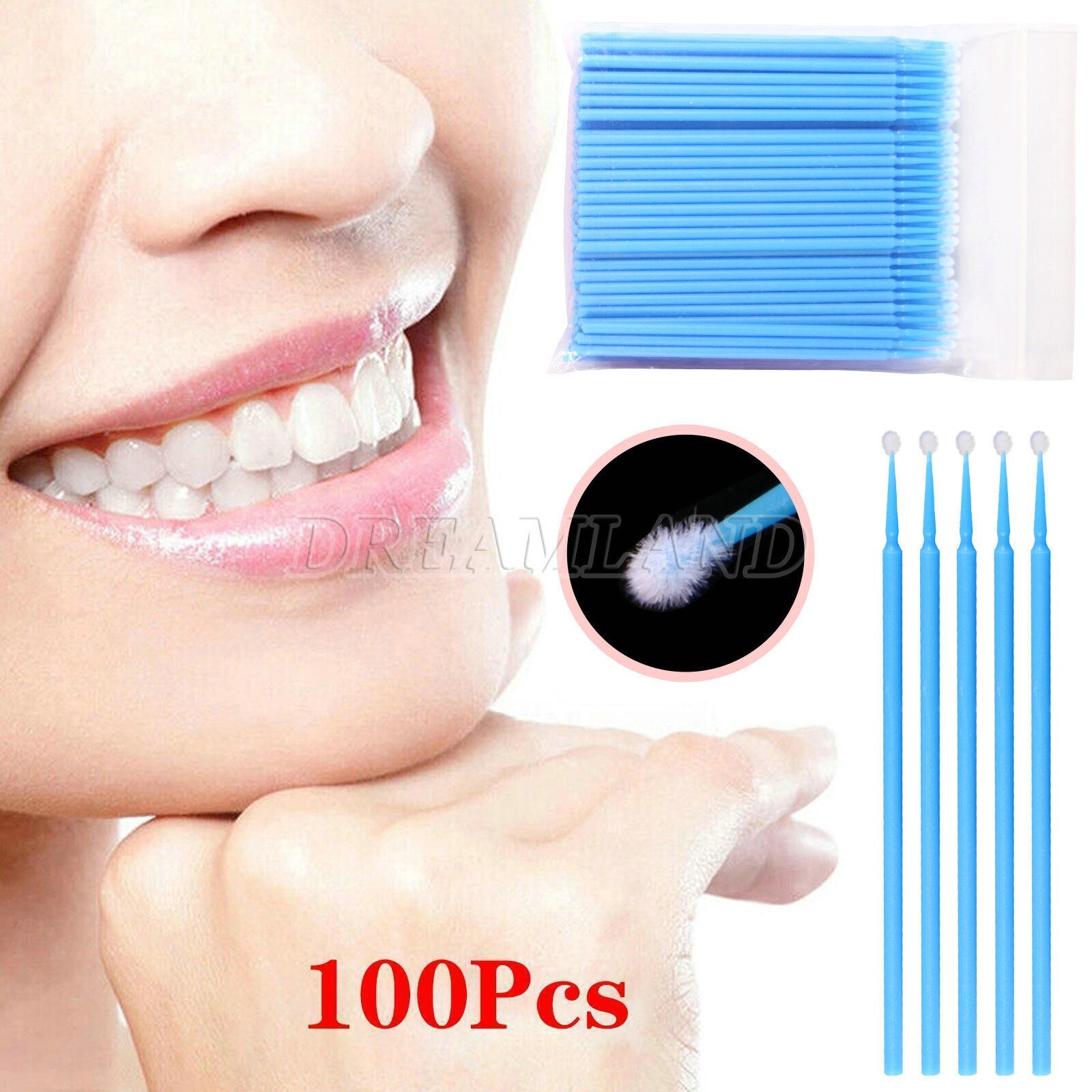 100Pcs Dental Swabs Disposable big Applicator Brush Stick 2.5mm blue u