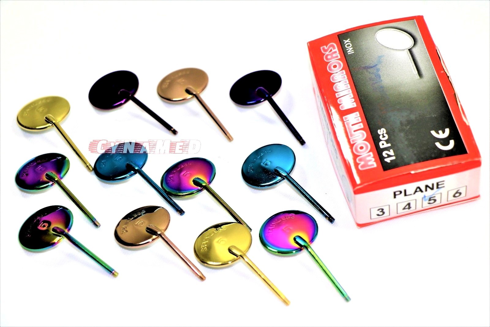 Titanium Dental Mouth Mirror front surface simple stem #5 12/Box + Free Handle