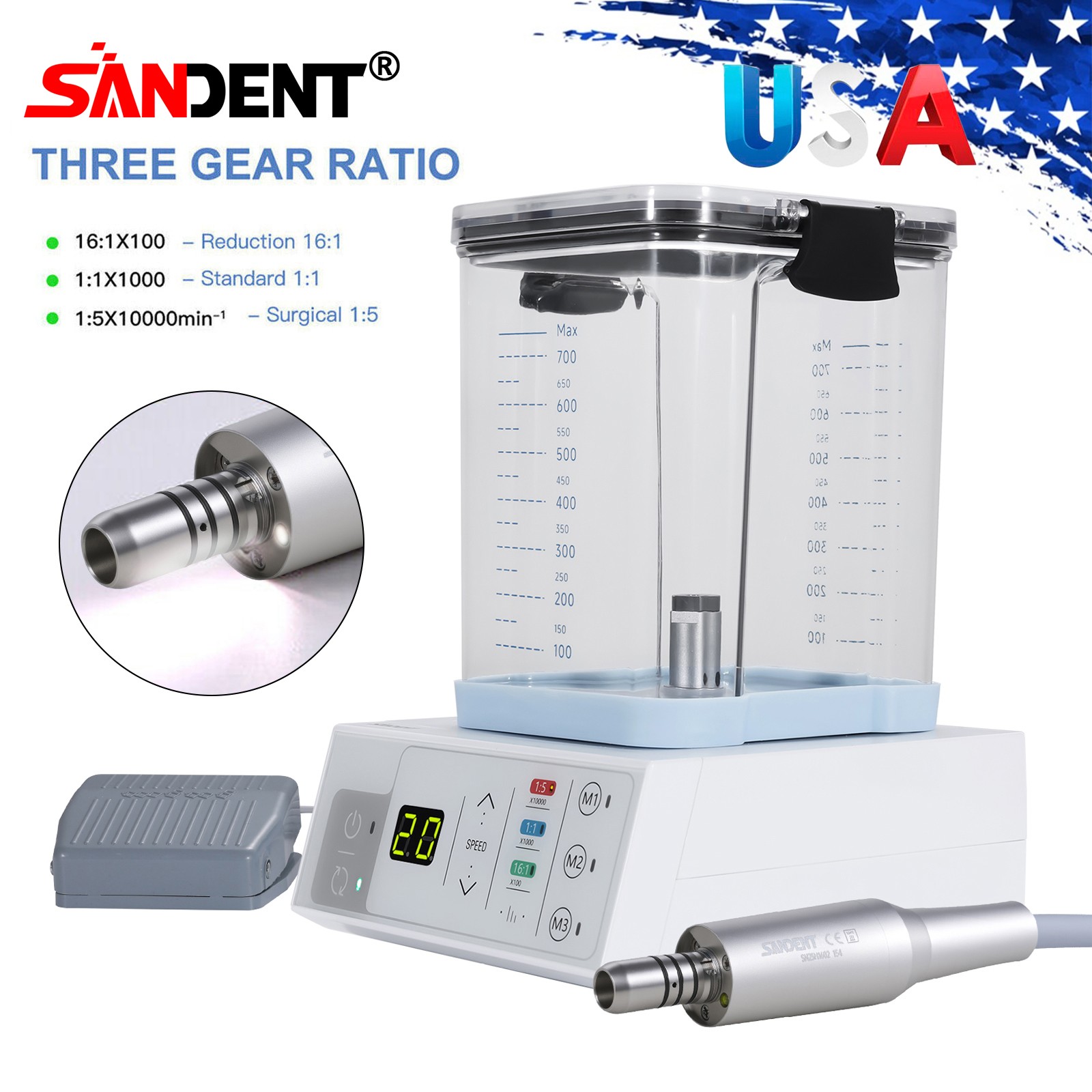NSK Style Dental Brushless LED Electric Micro Motor 1:5 Increase Handpiece