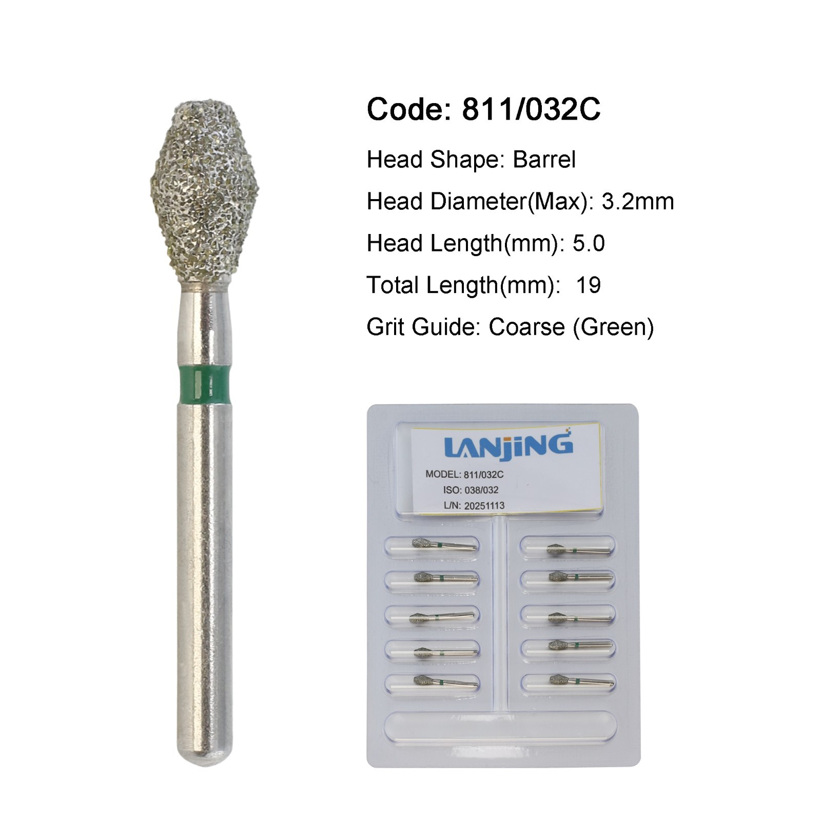 Dental Diamond Burs FG Pear Barrel Friction Grip Medium Coarse High Speed 330