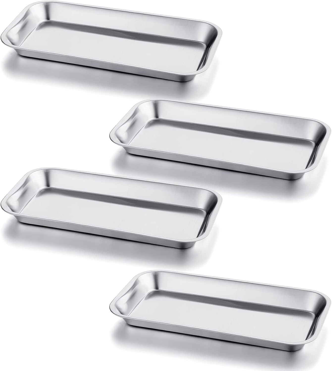 GETTON 4 Pack Small Surgical Tray, 201 Stainless Steel Tray with Seamless Trays
