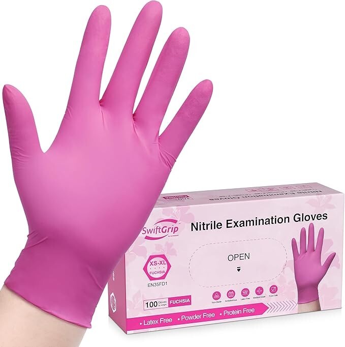 Guantes de nitrilo sin polvo, caja de 100 unidades, 3 mil, desechables