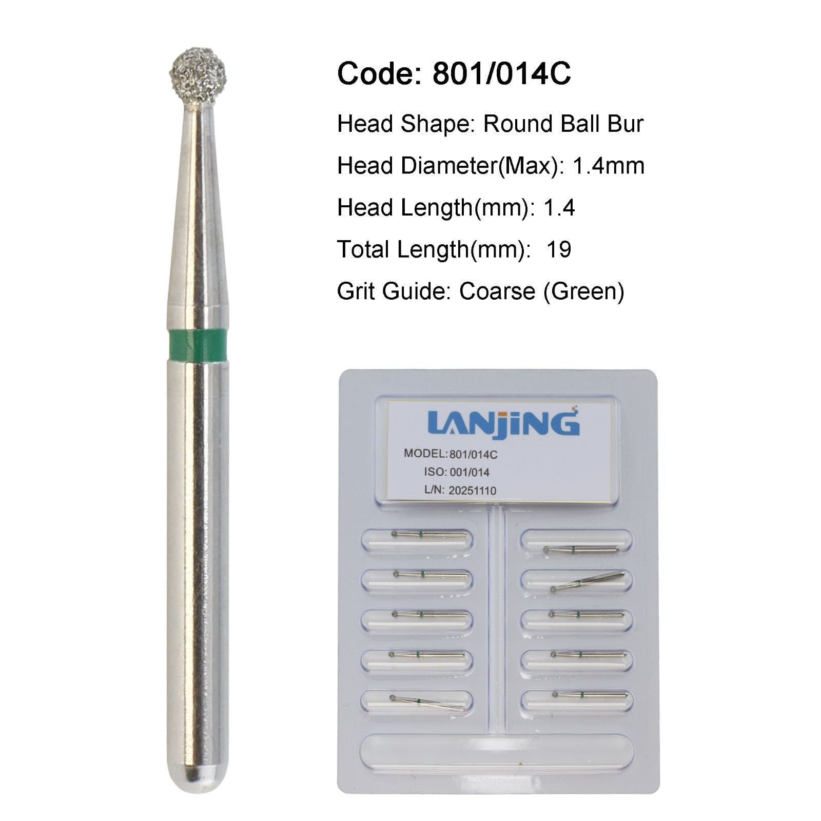 Dental Diamond Burs 330 Pear Bur Surgical Long Round Ball FG High Speed 801/023