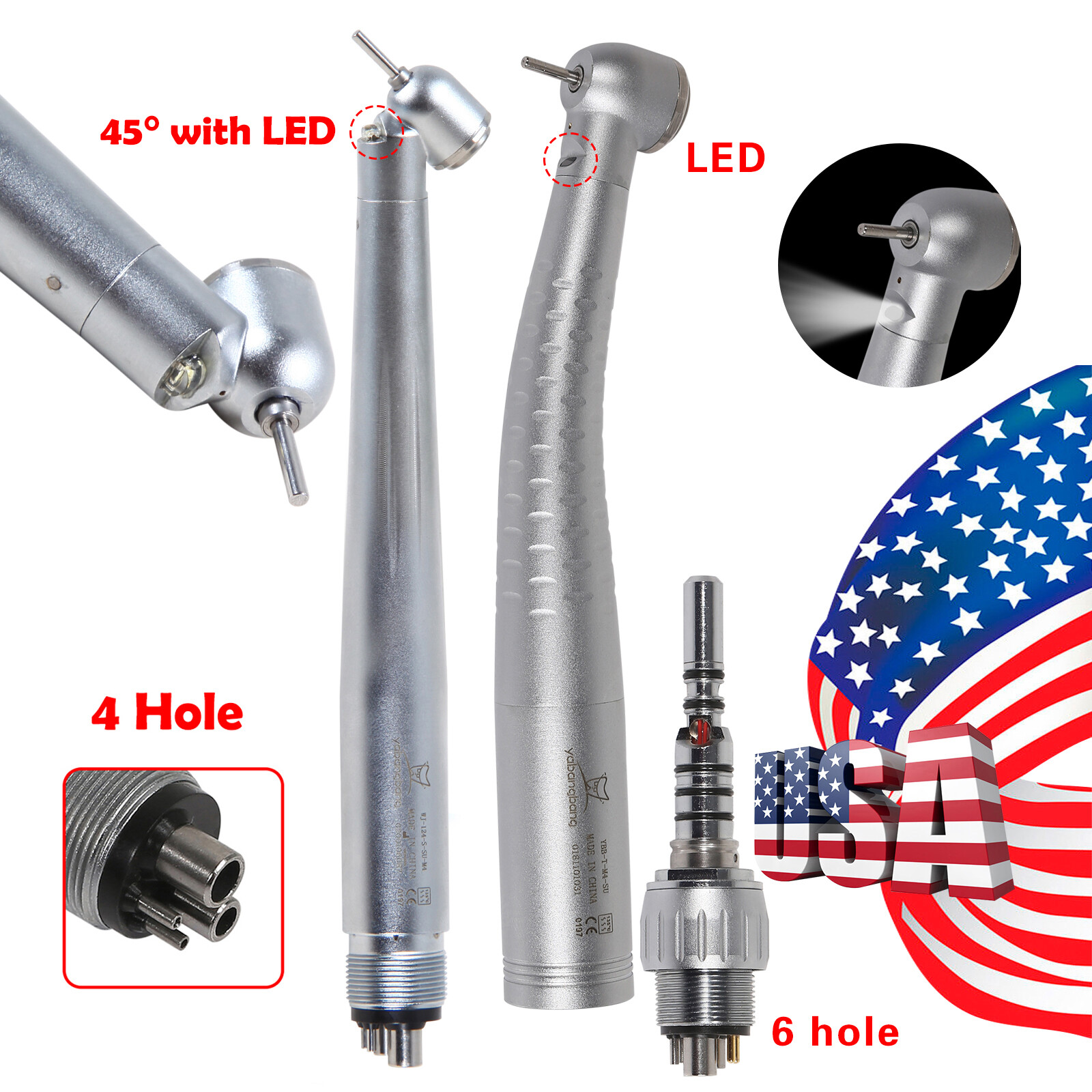 Dental 45° Angle/Large Head LED E-generator / Fiber Optic Handpiece 4/6H NYD