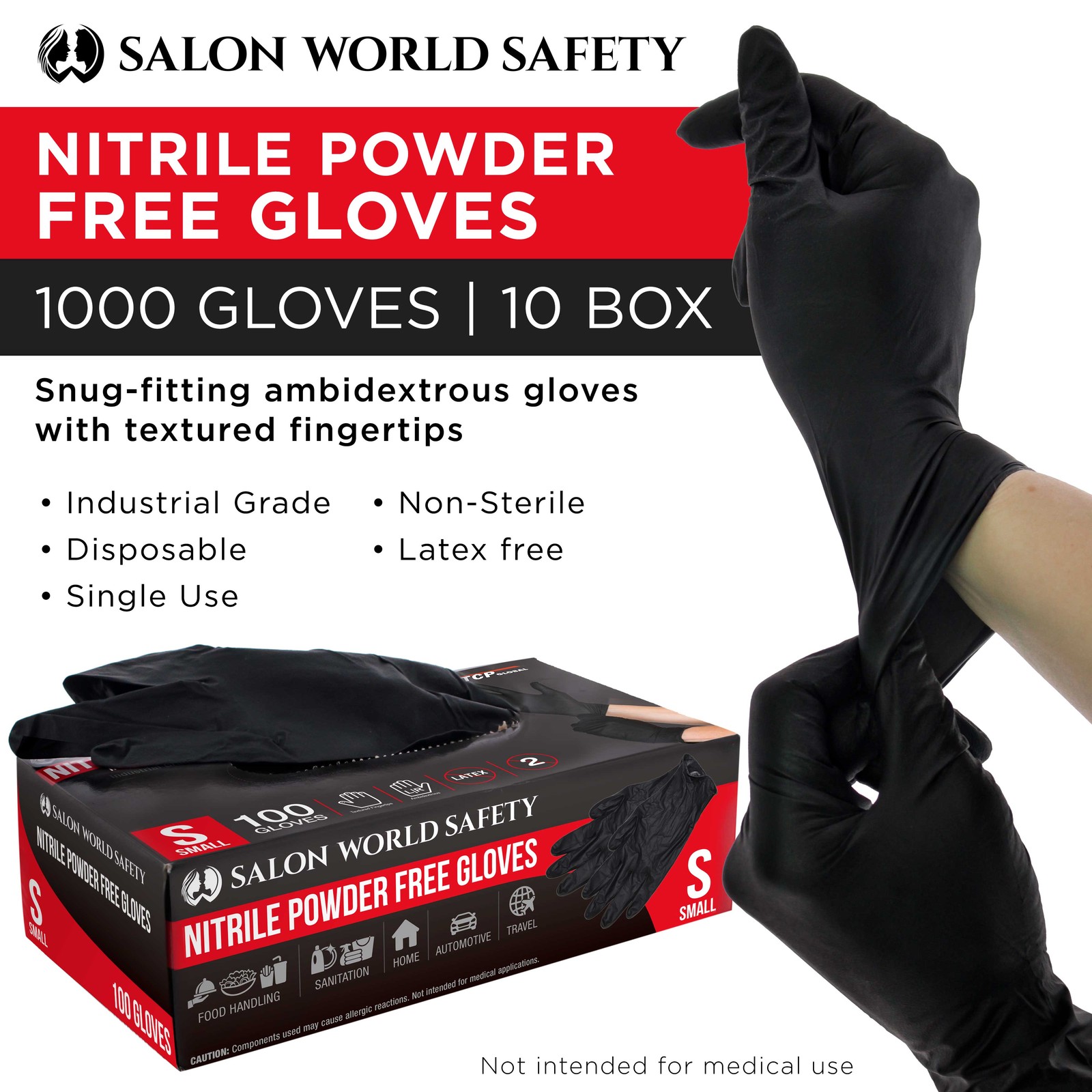Black Nitrile Disposable Gloves, 10 Boxes of 100, Small, 4.0 Mil – Latex Free