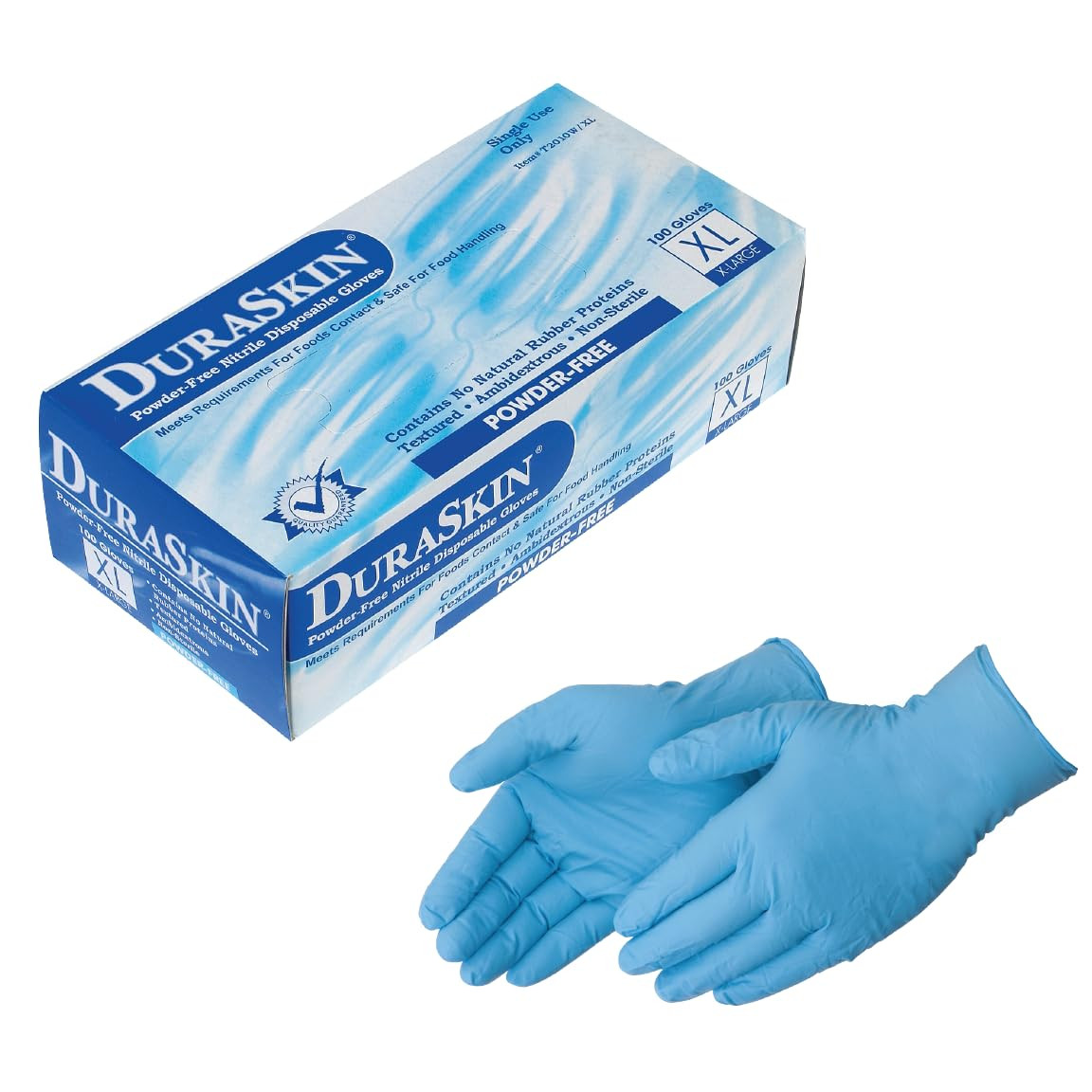 Duraskin T2010W Nitrile Disposable Gloves, 3.5 Mil – Blue, Large | Powder-Free,