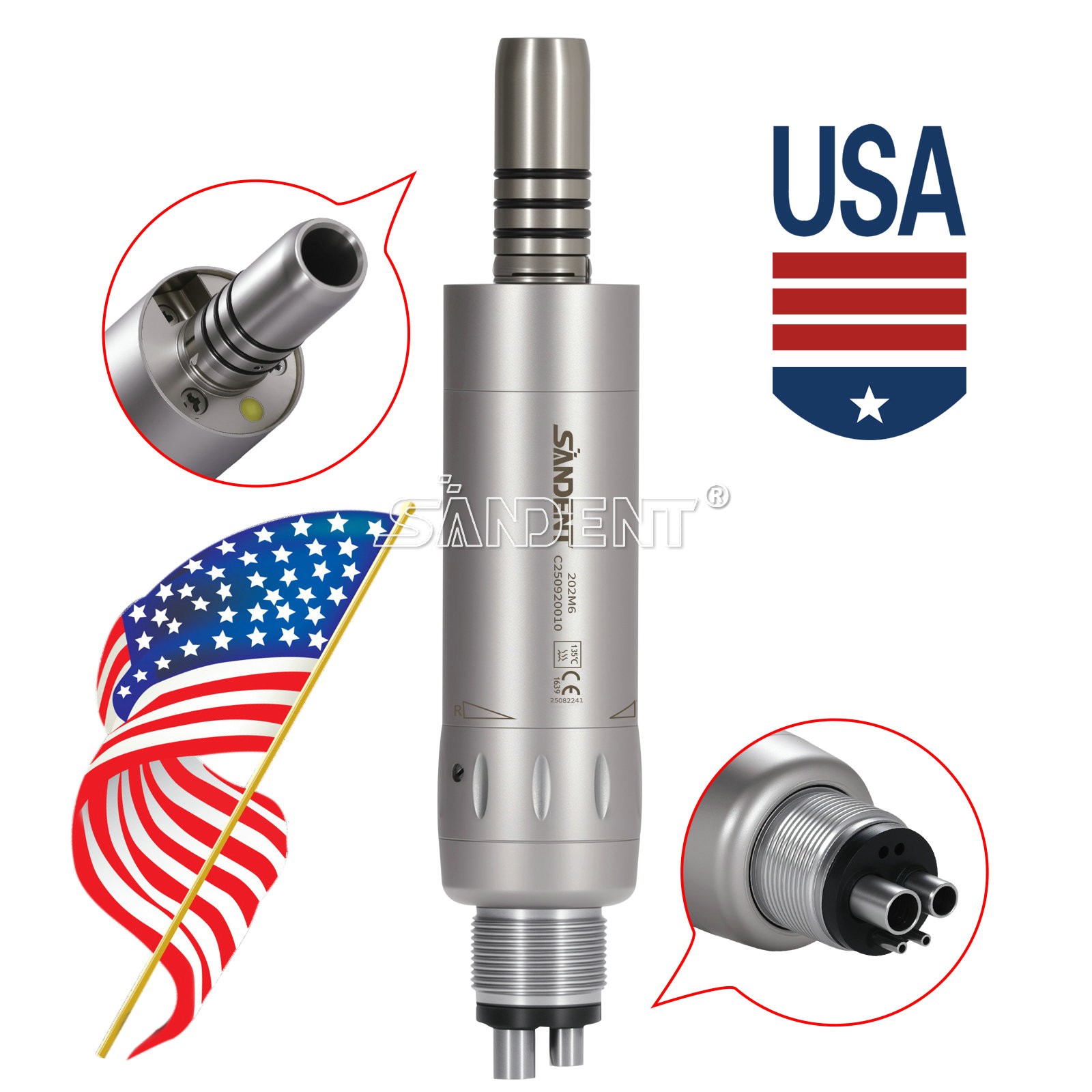 Dental Internal Water Spray Low Speed Air Motor Handpiece 4Hole E-generator LED