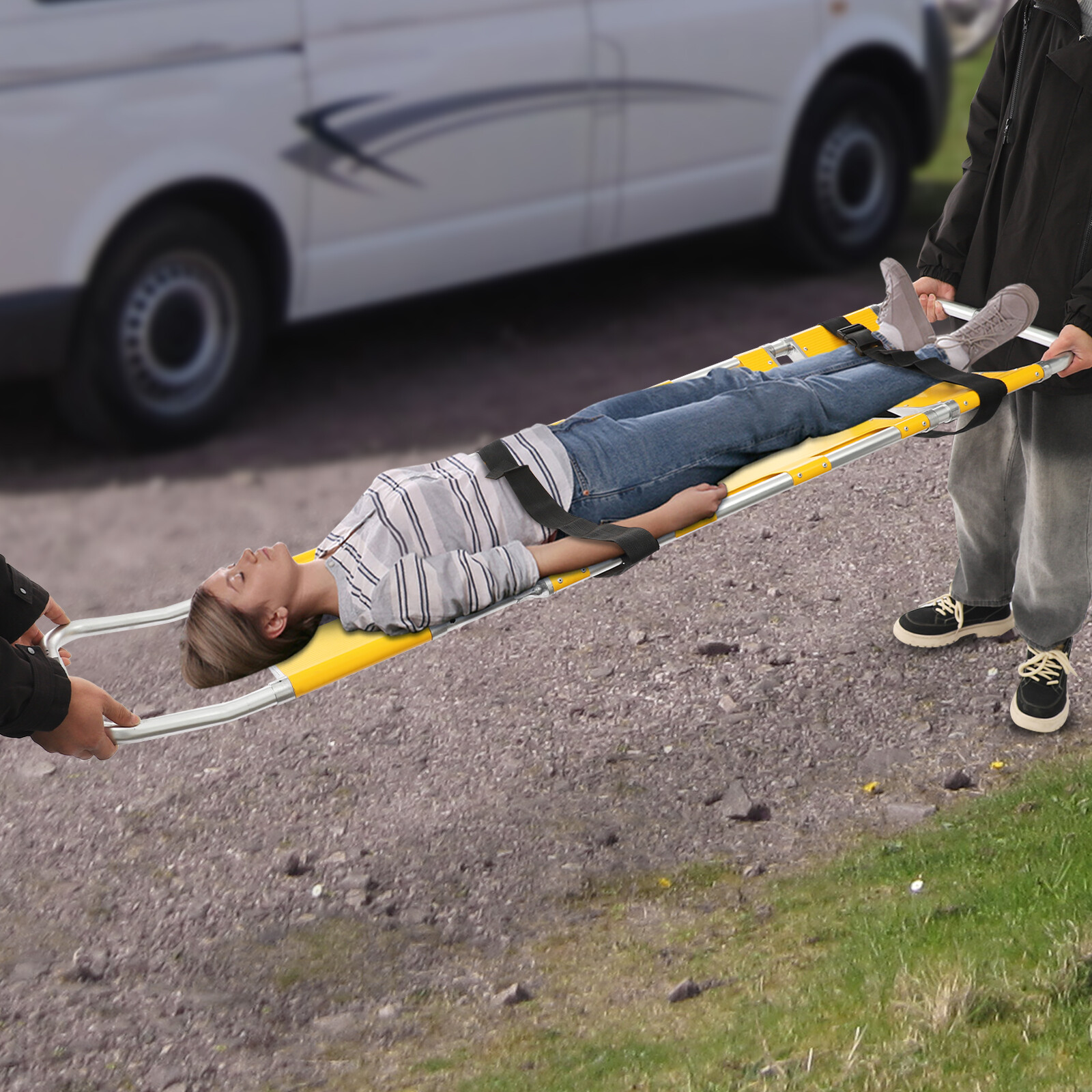 Foldable 47.24*17.32*3.15in Yellow Aluminum& Nylon Transport Medical Stretcher