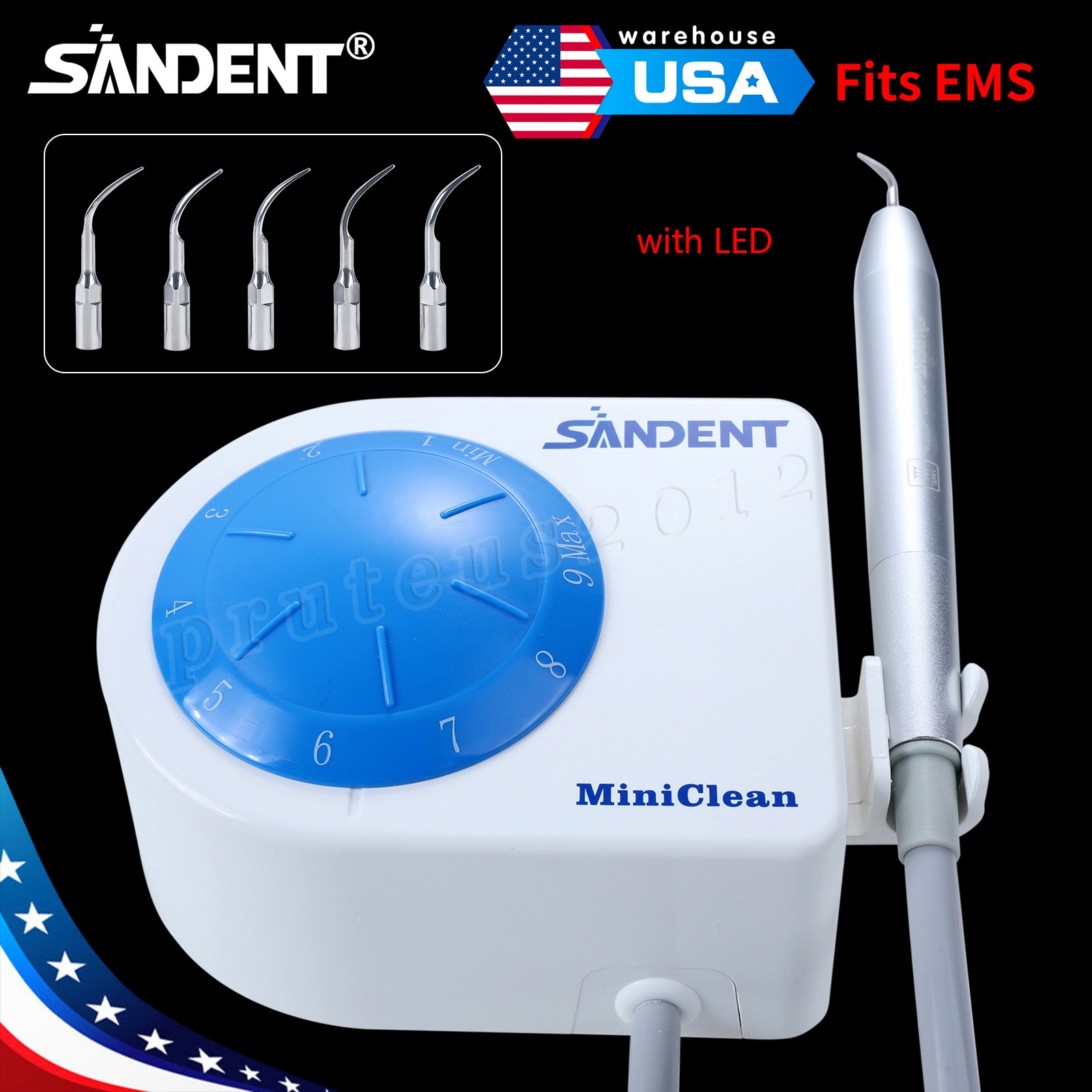 Dental LED MINI Ultrasonic Scaler with 5 Tips Fit EMS WOODPECKER 110V US Plug