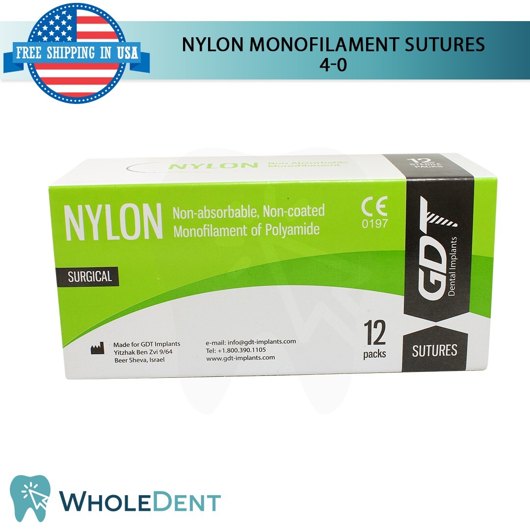 1X Atraumatic Nylon Suture Sewing Thread 3/8 Circle Reverse Sterile 4-0