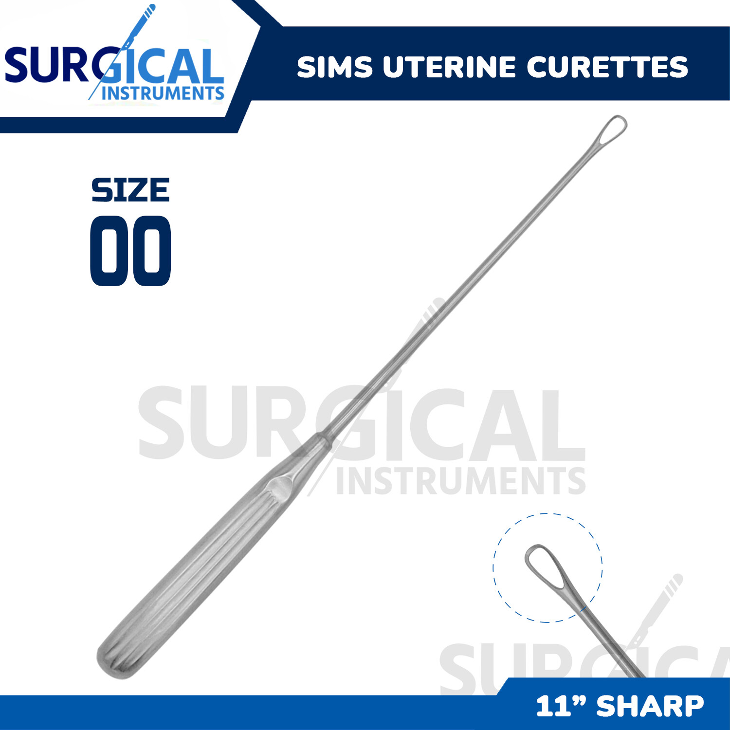 Sims Uterine Curettes 11″ (27.9cm), Sharp Blade, Size 00 Stainless German Grade