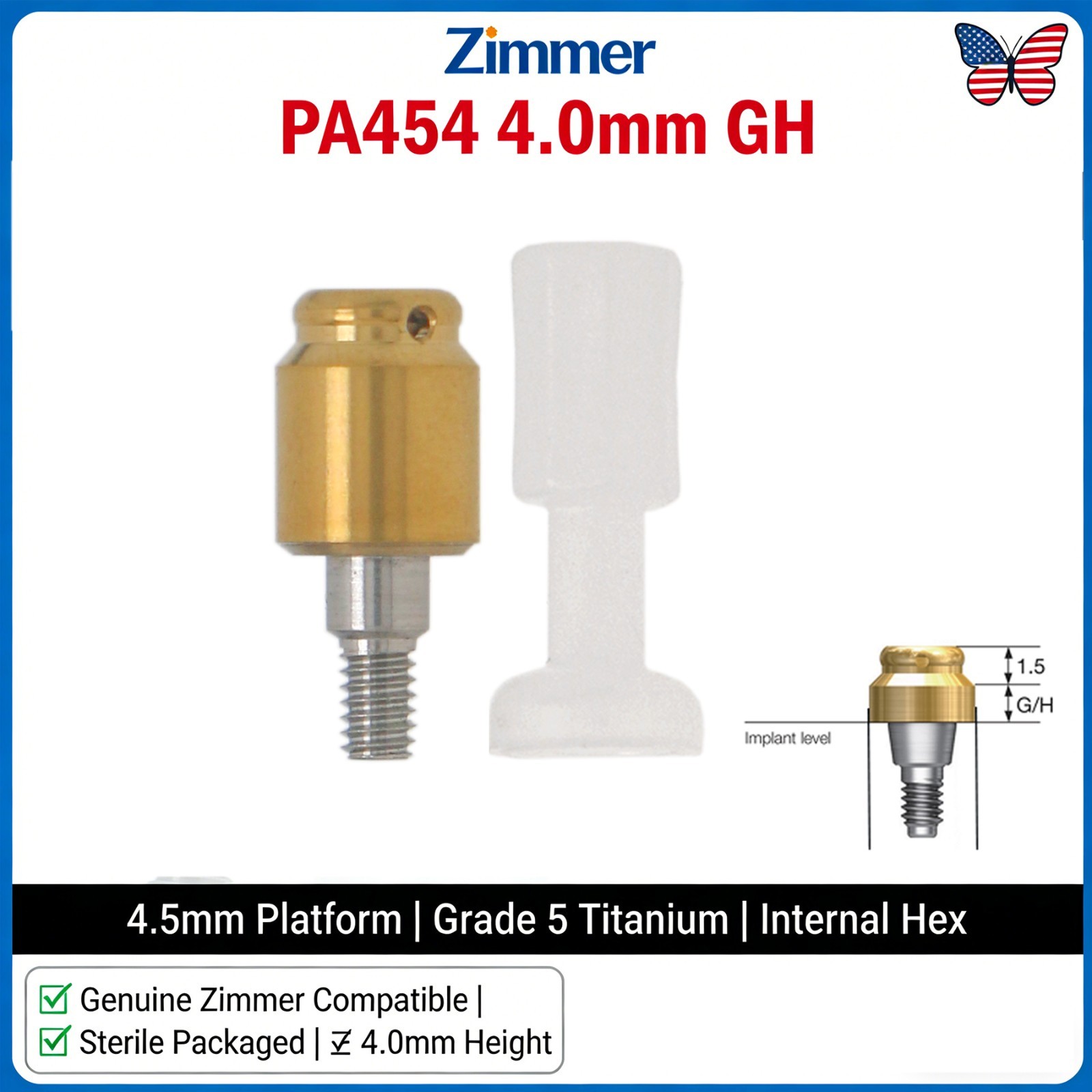 Dental Overdenture Locator Abutment Fit Zimmer/Adin/Mis Internal Hex 3.5mm/4.5mm