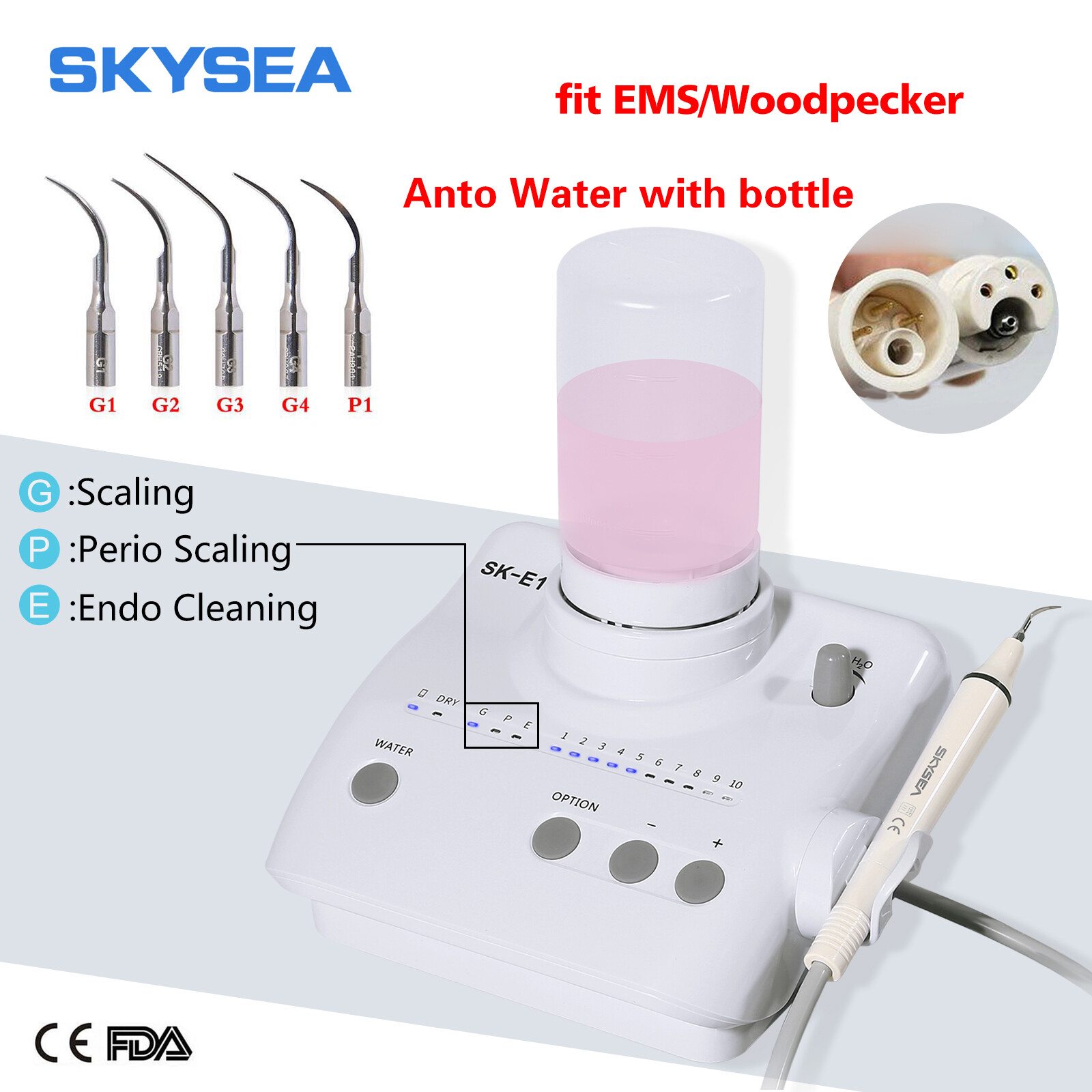 Dental Ultrasonic Piezo Scaler w/ 2 Water Bottles 5*Tips for EMS Woodpecker NEW