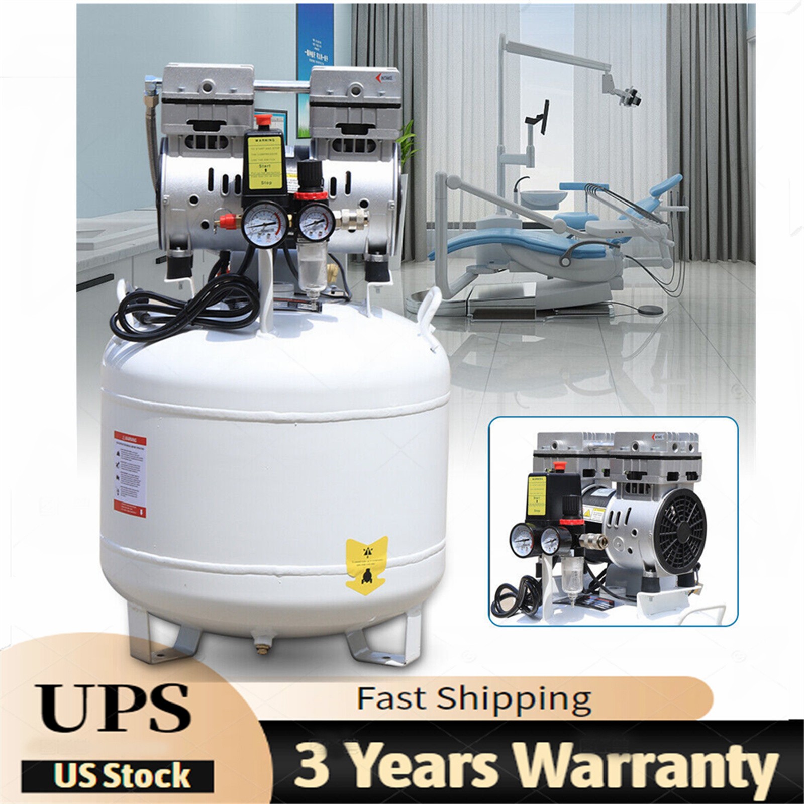 Dental Medical Air Compressor Silent Air Compressor Oilless 115PSI 0.75KW 110V~！