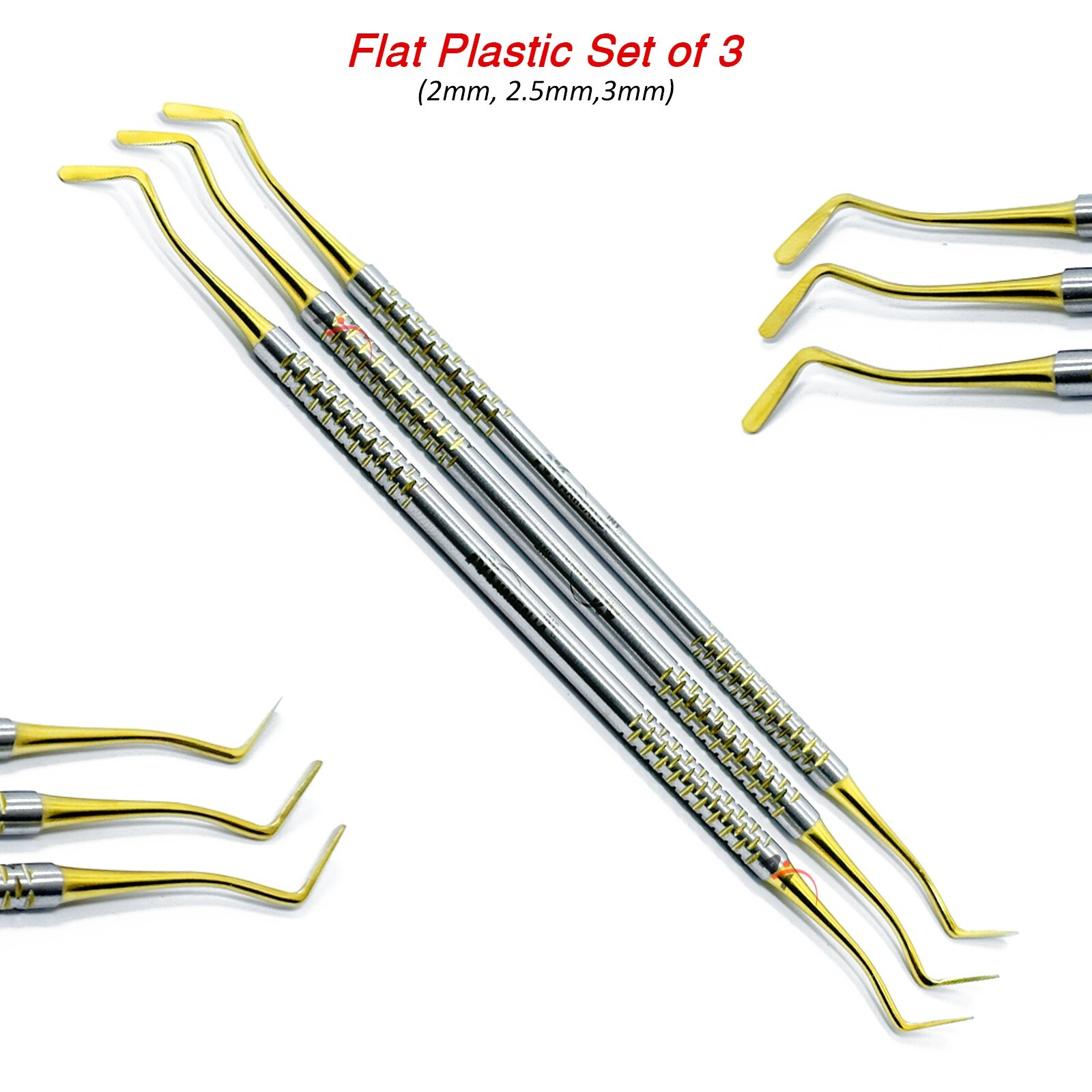 Set of 3 Dental Flat Plastic Filling Instruments Composite Gold Tips Restoration