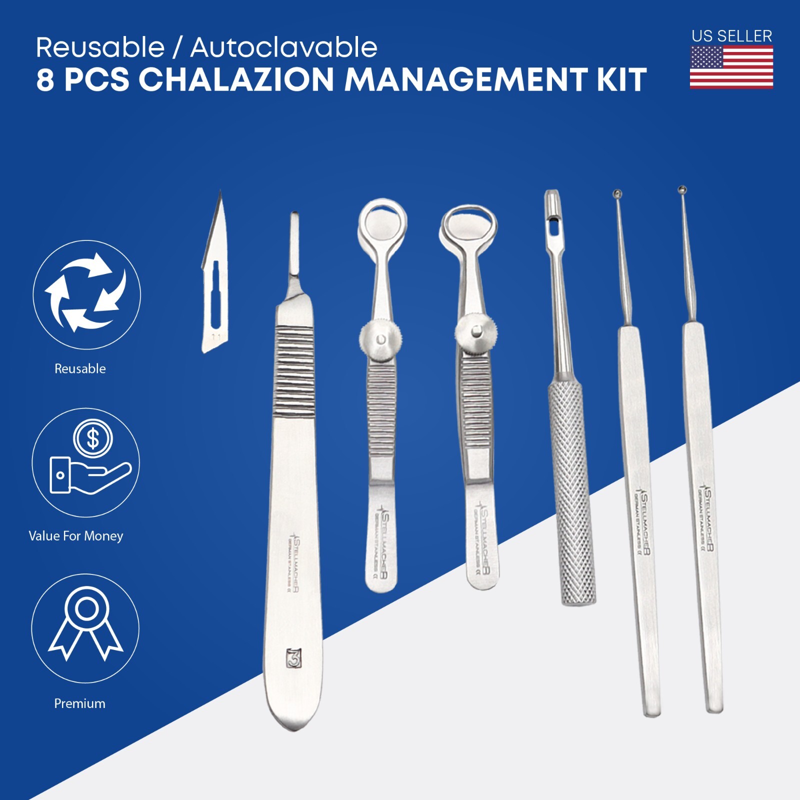 8 Pcs Chalazion Ophthalmic Cataract Set Surgical Instruments Sterilization Tray
