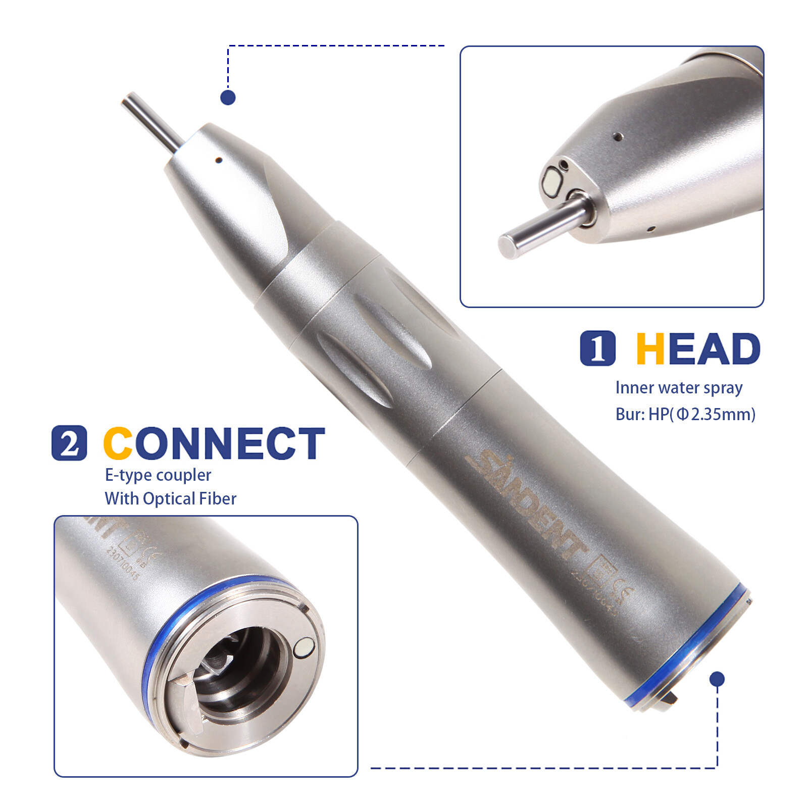 1:1 Optic Fiber Straight NoseCone Low Speed Handpiece Inner spray Dental